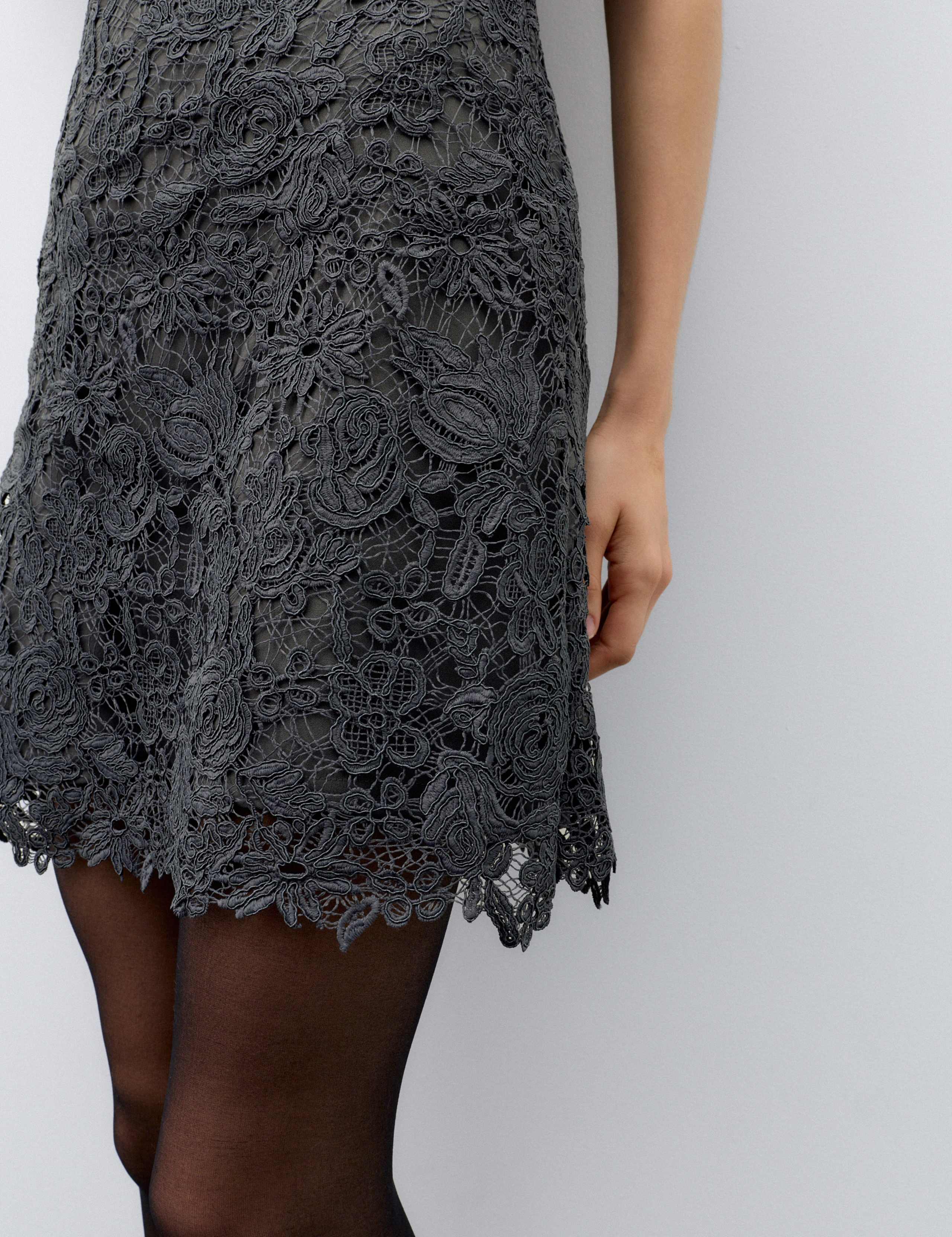 Lace V Neck Mini Shift Dress 5 of 6