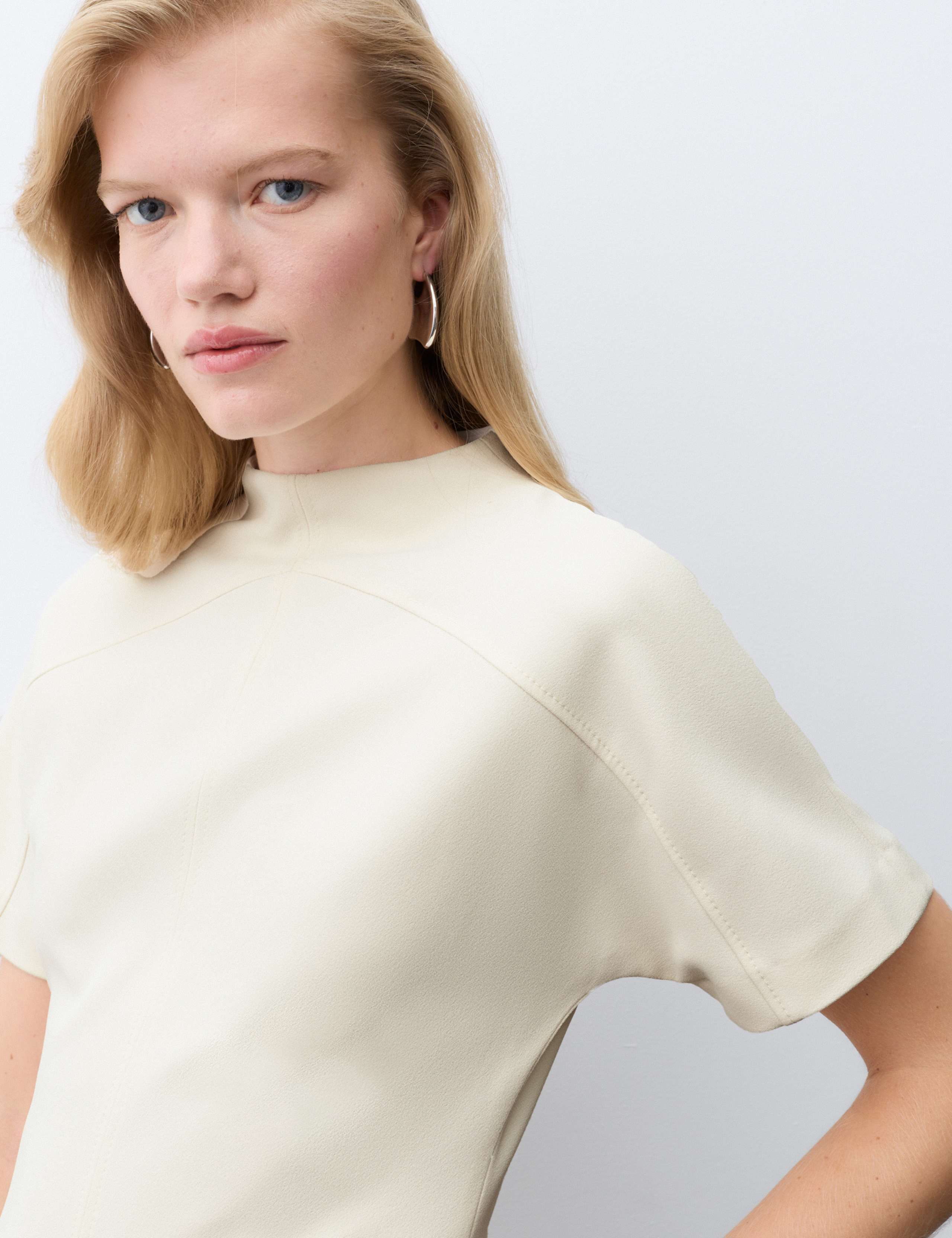 Satin Crepe High Neck Mini Waisted Dress 6 of 7