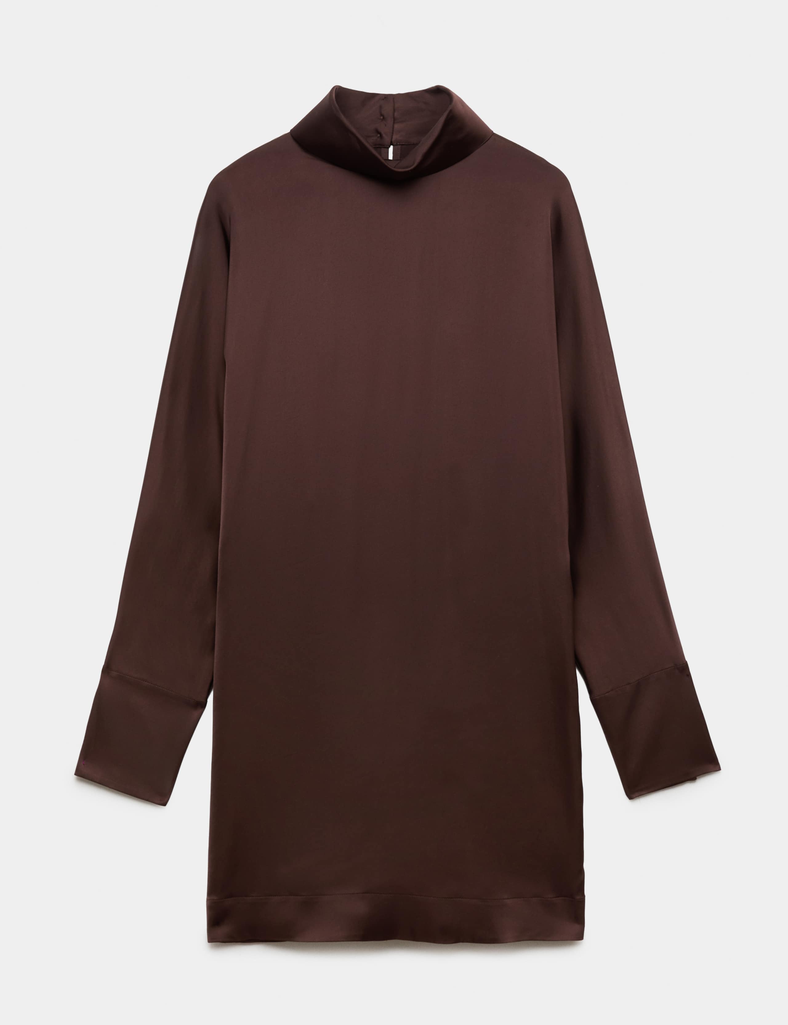 Satin High Neck Button Detail Mini Shift Dress 2 of 7