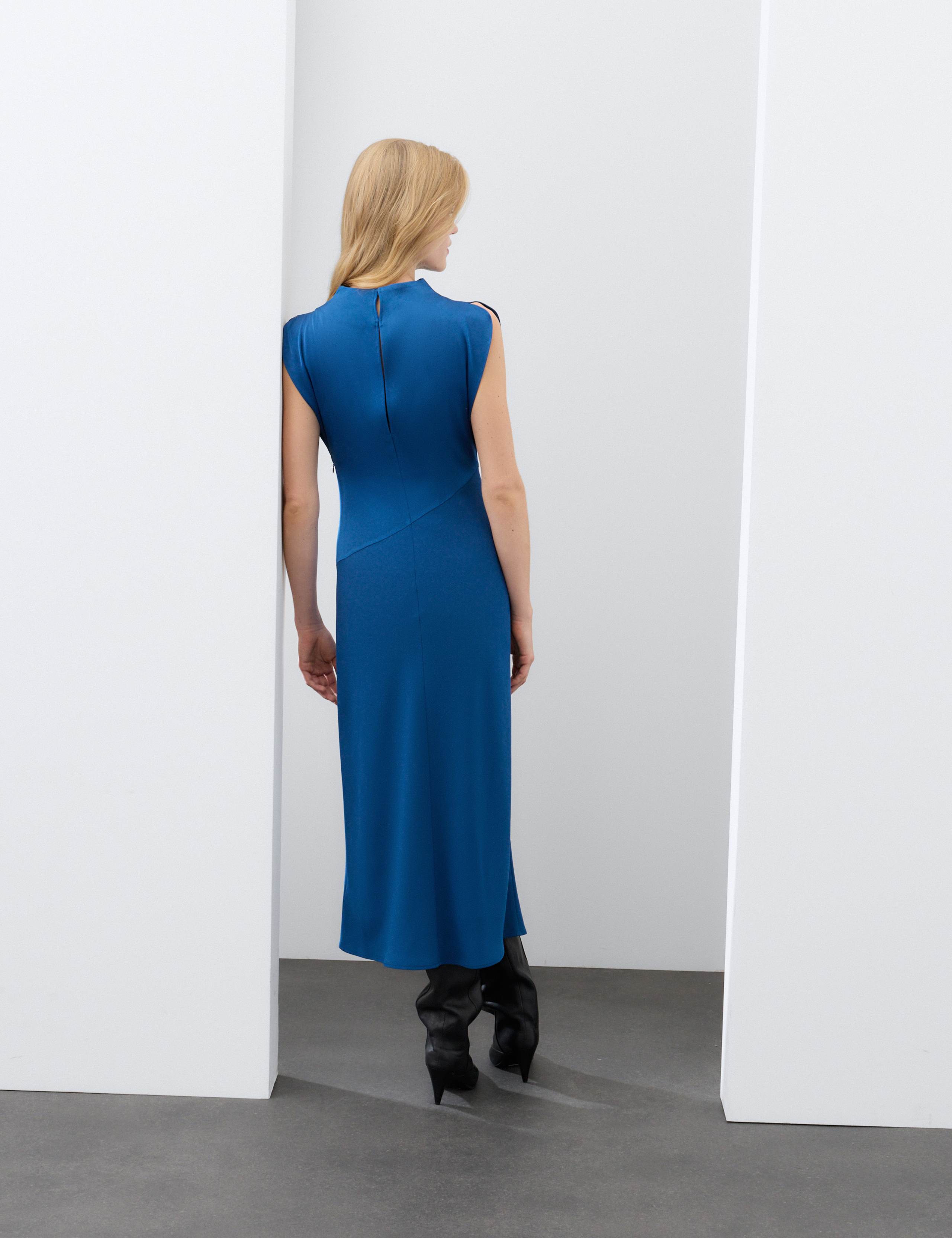 Satin Crepe High Cowl Neck Midi Column Dress 3 of 7