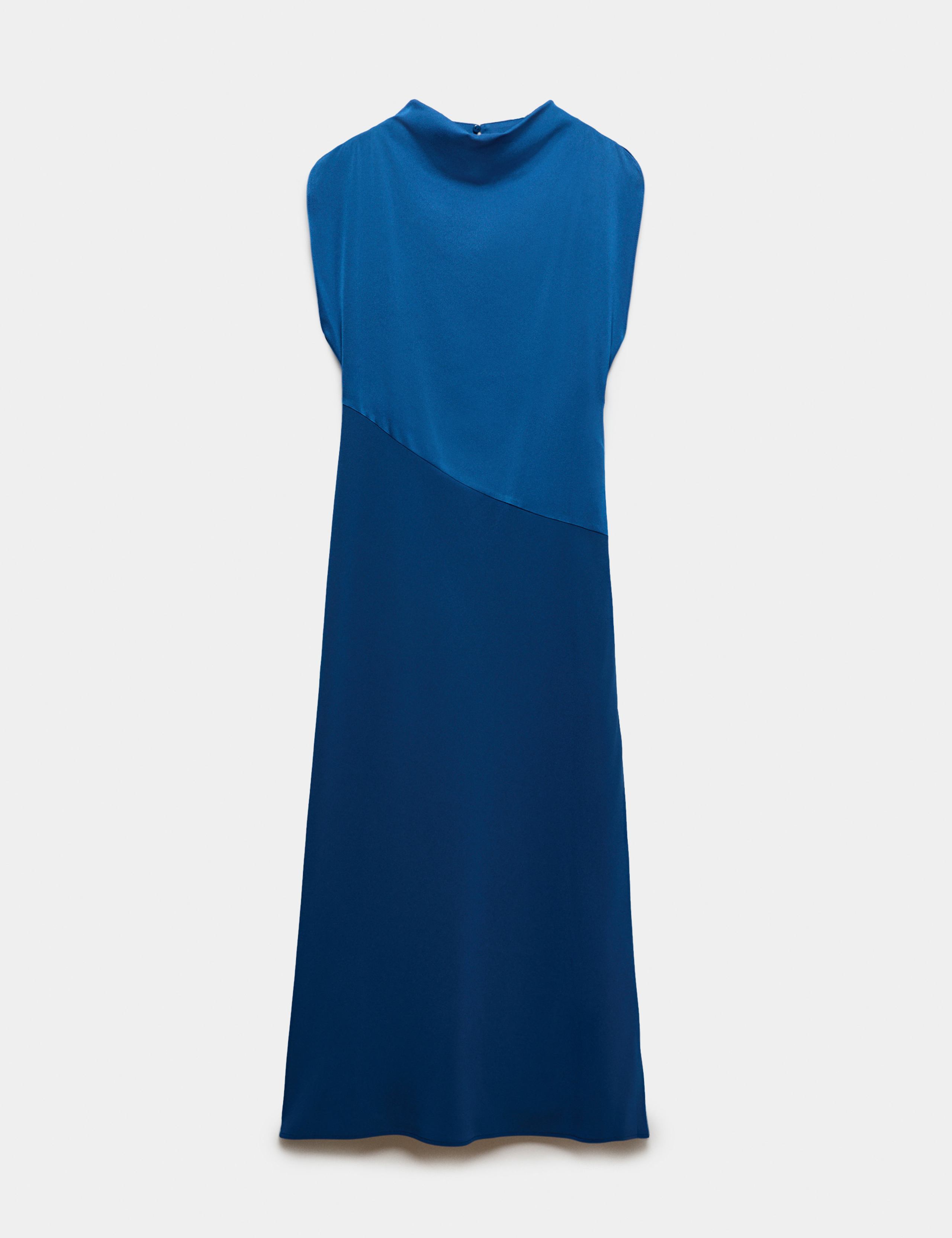 Satin Crepe High Cowl Neck Midi Column Dress 2 of 7