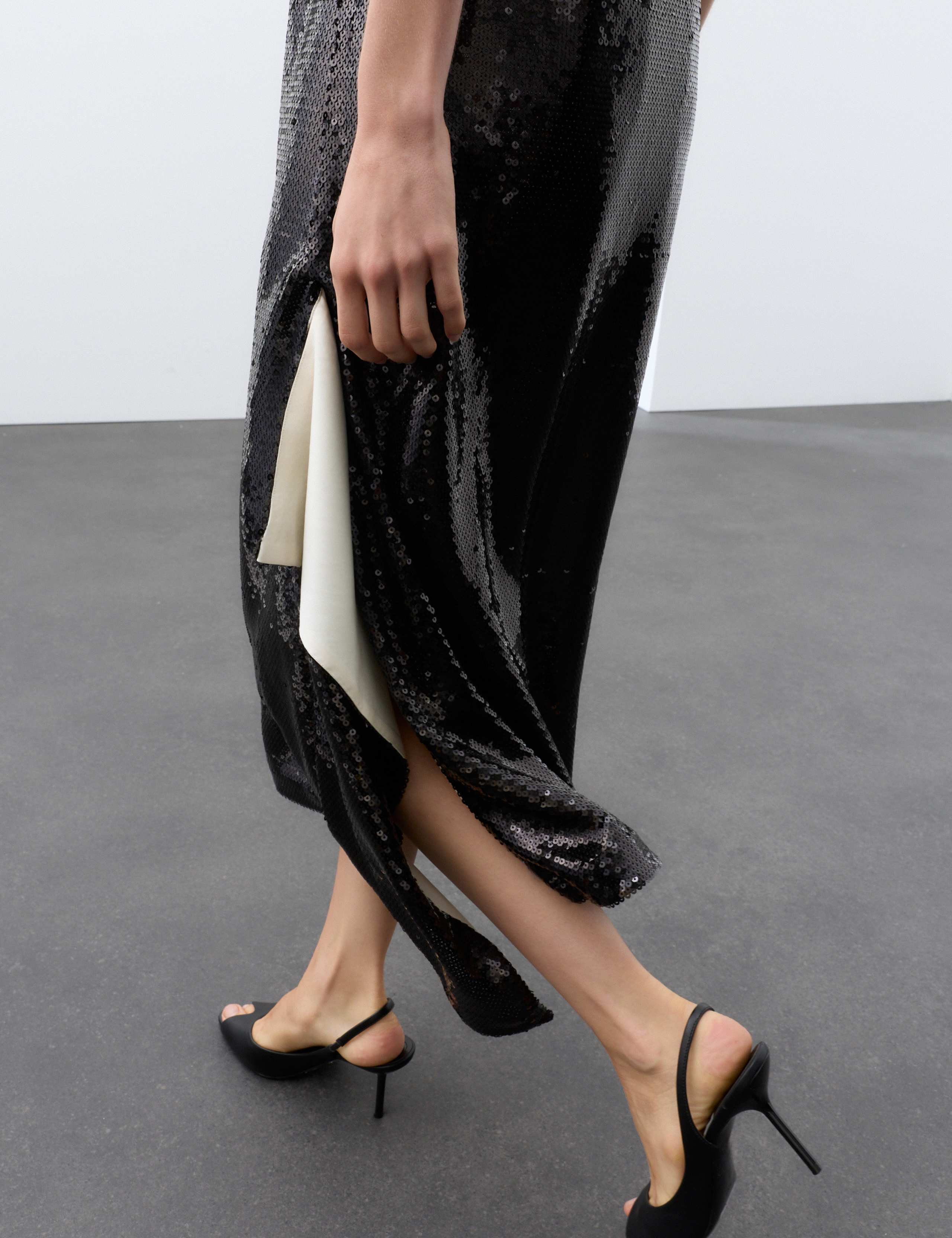Sequin V Neck Frill Detail Midi Slip Dress 5 of 7