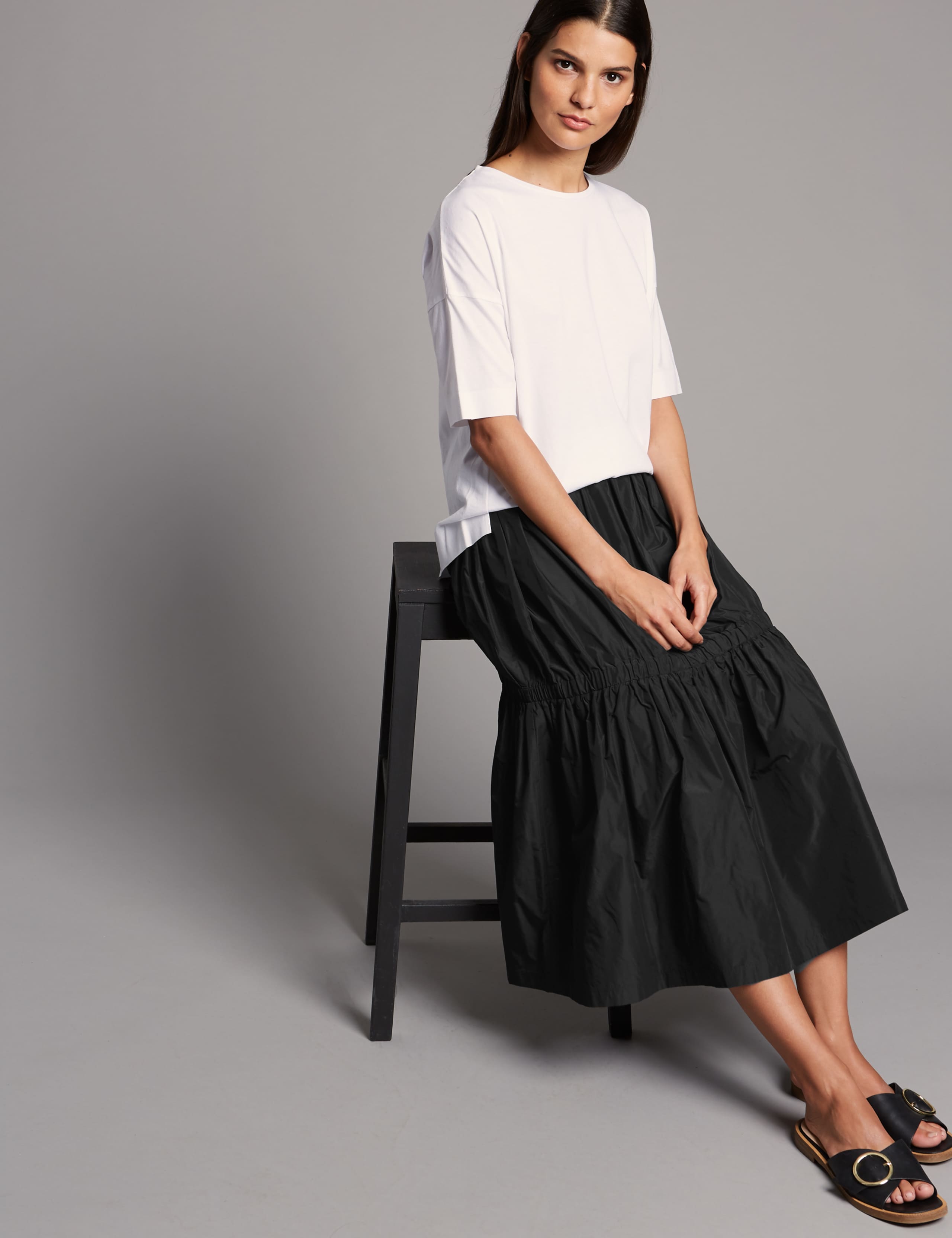 Taffeta Drop Waist Full Midi Skirt 1 of 5