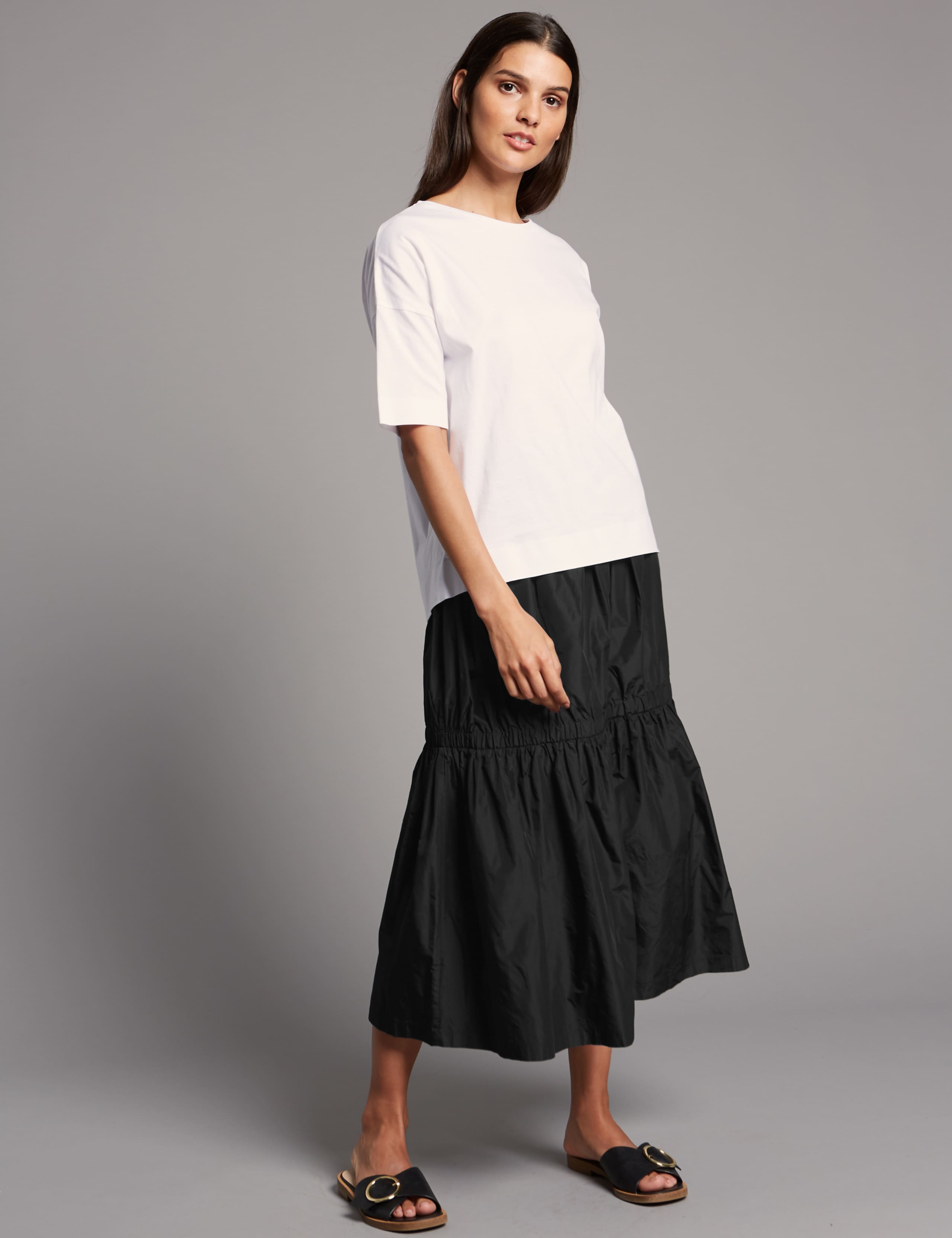 Taffeta Drop Waist Full Midi Skirt 3 of 5