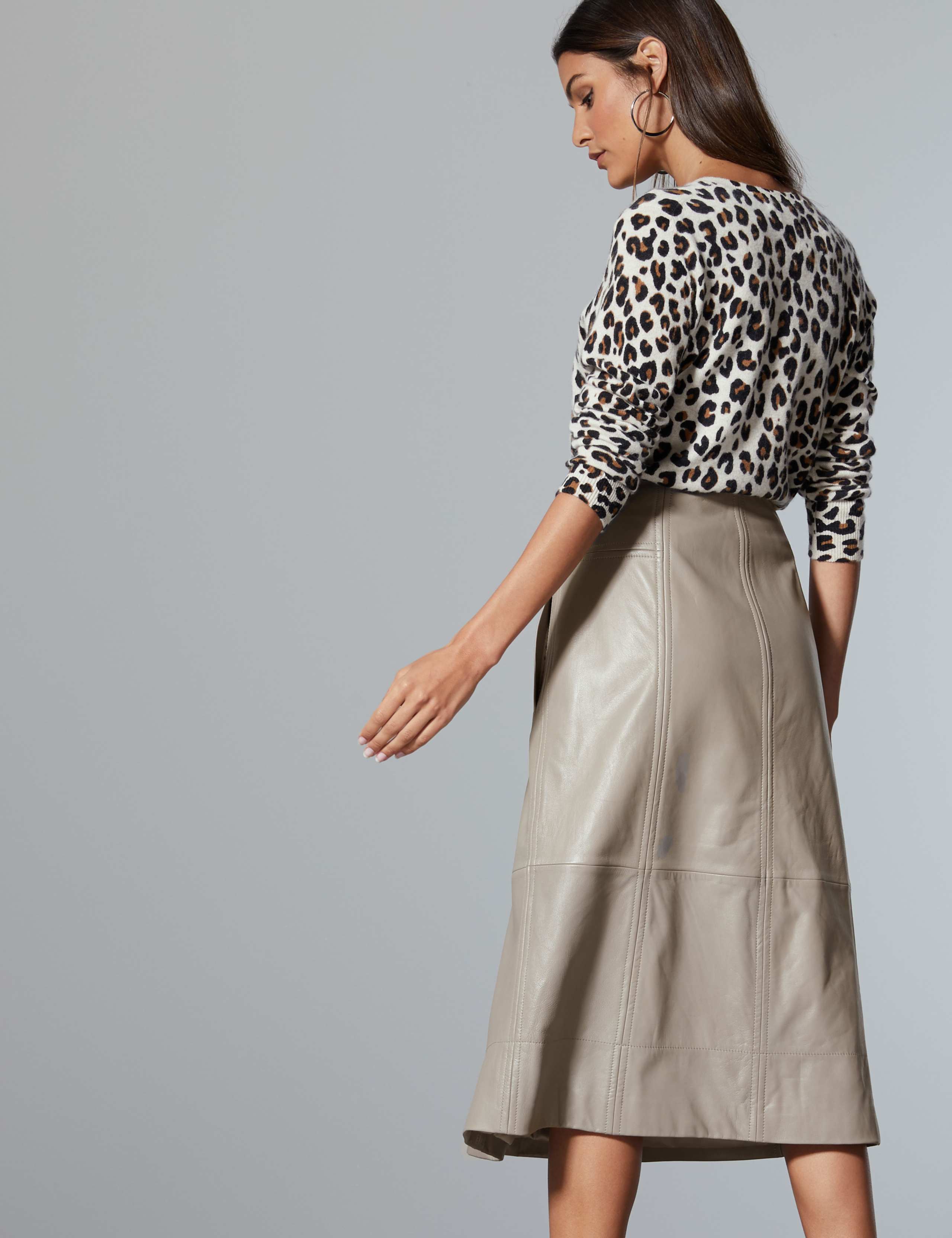 Leather A-Line Midi Skirt 3 of 4