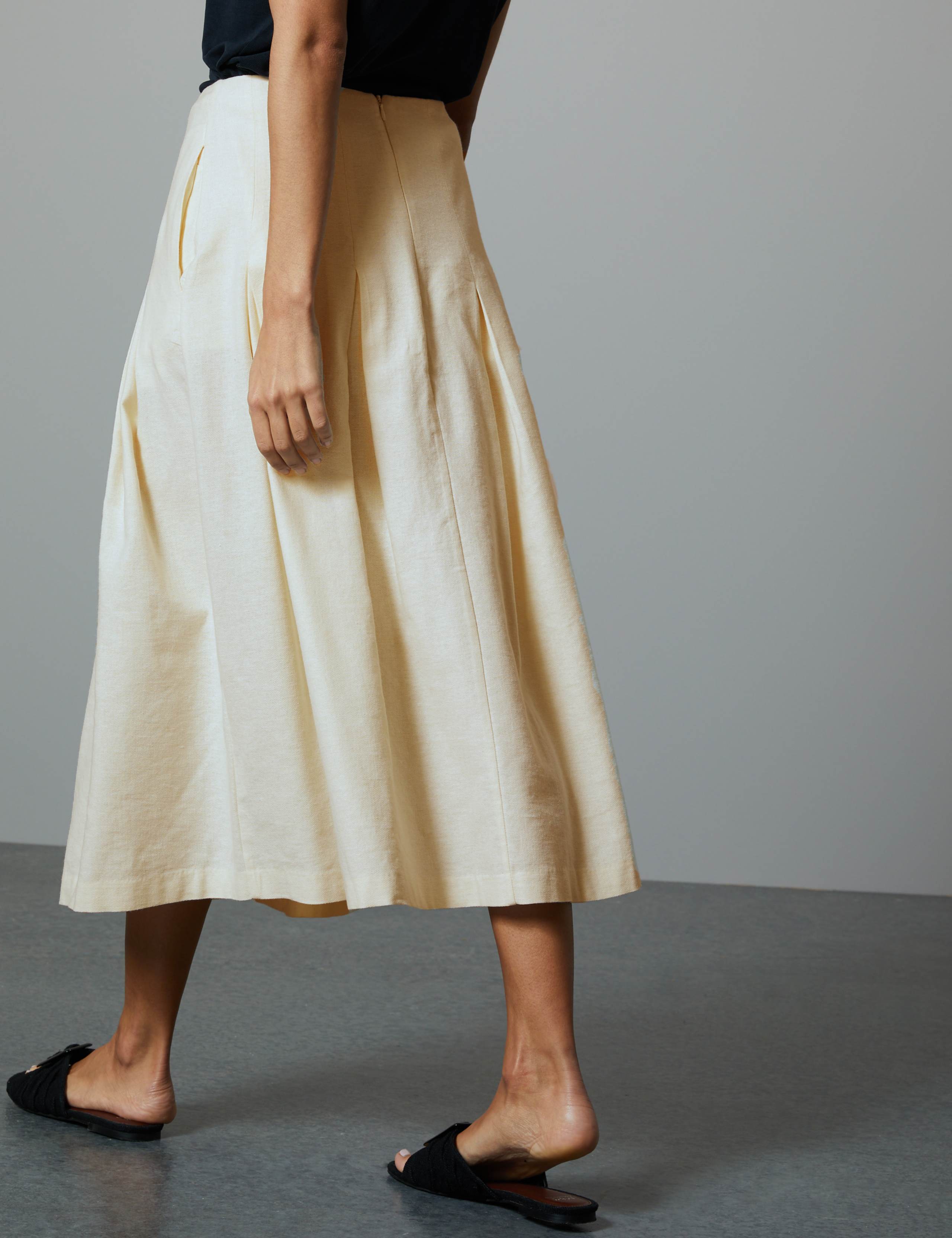 Linen Blend Fit & Flare Midi Skirt 4 of 4