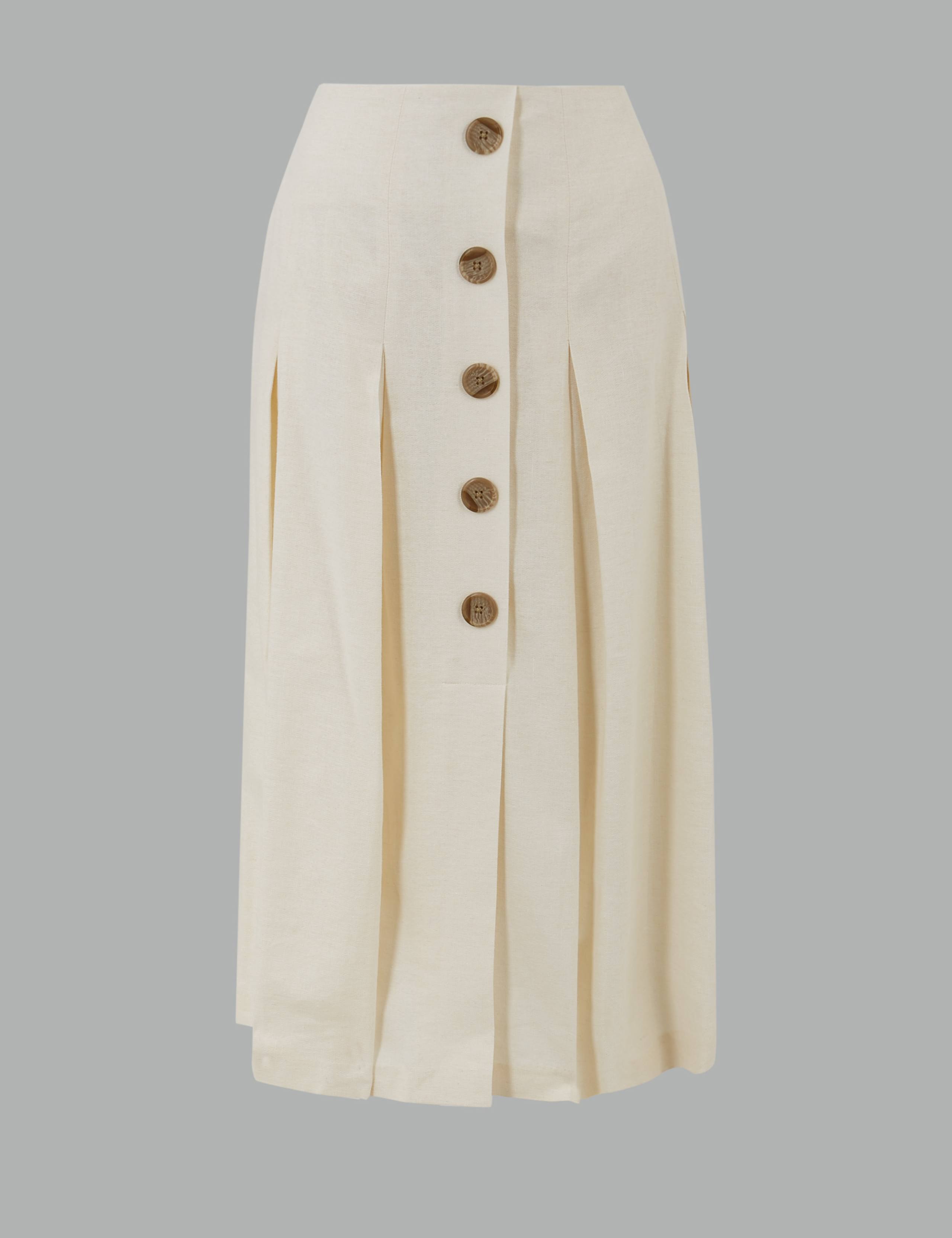 Linen Blend Fit & Flare Midi Skirt 2 of 4