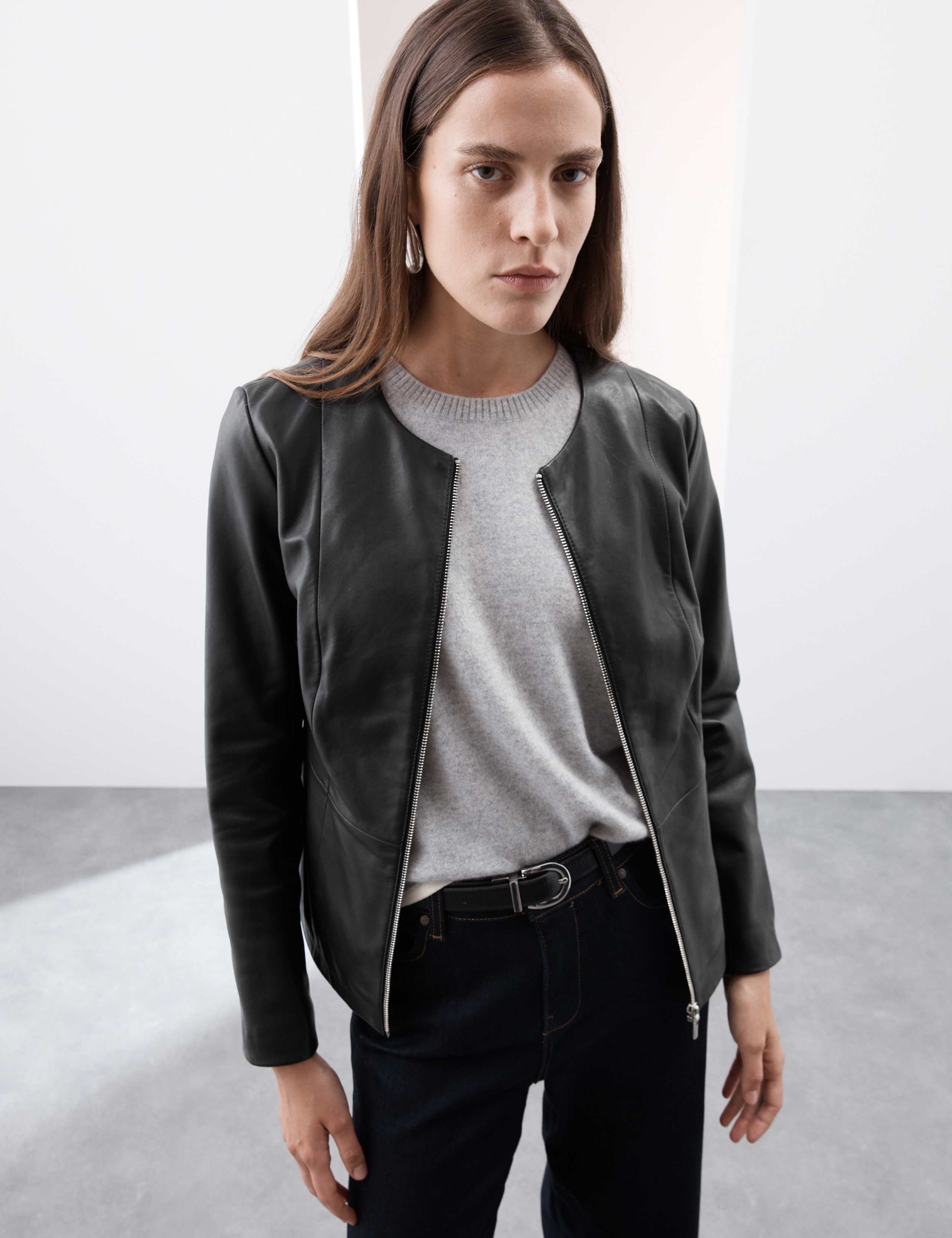 Leather Collarless Jacket 5 of 8