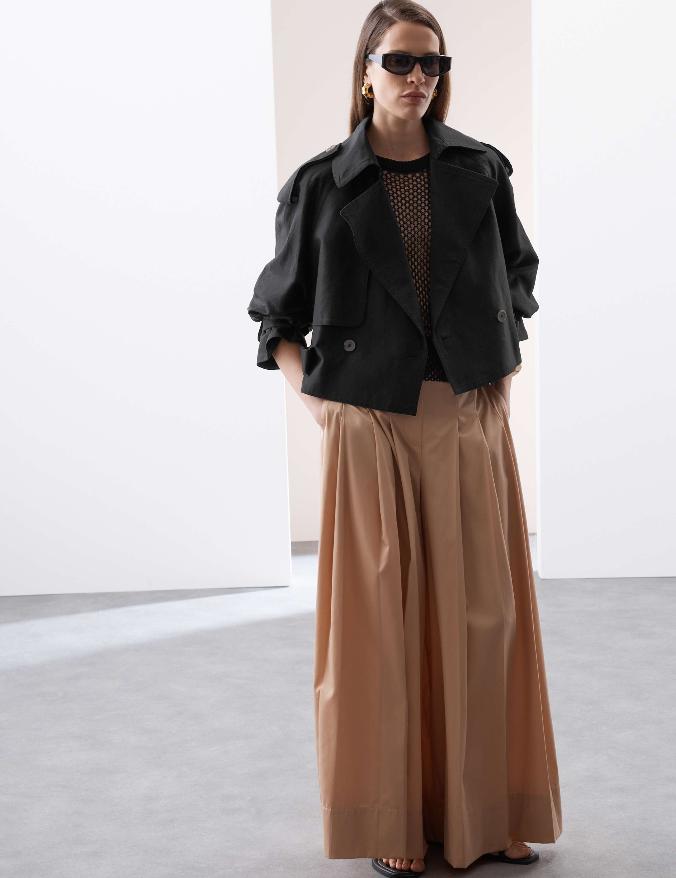 Linen Blend Cropped Trench Coat 3 of 7