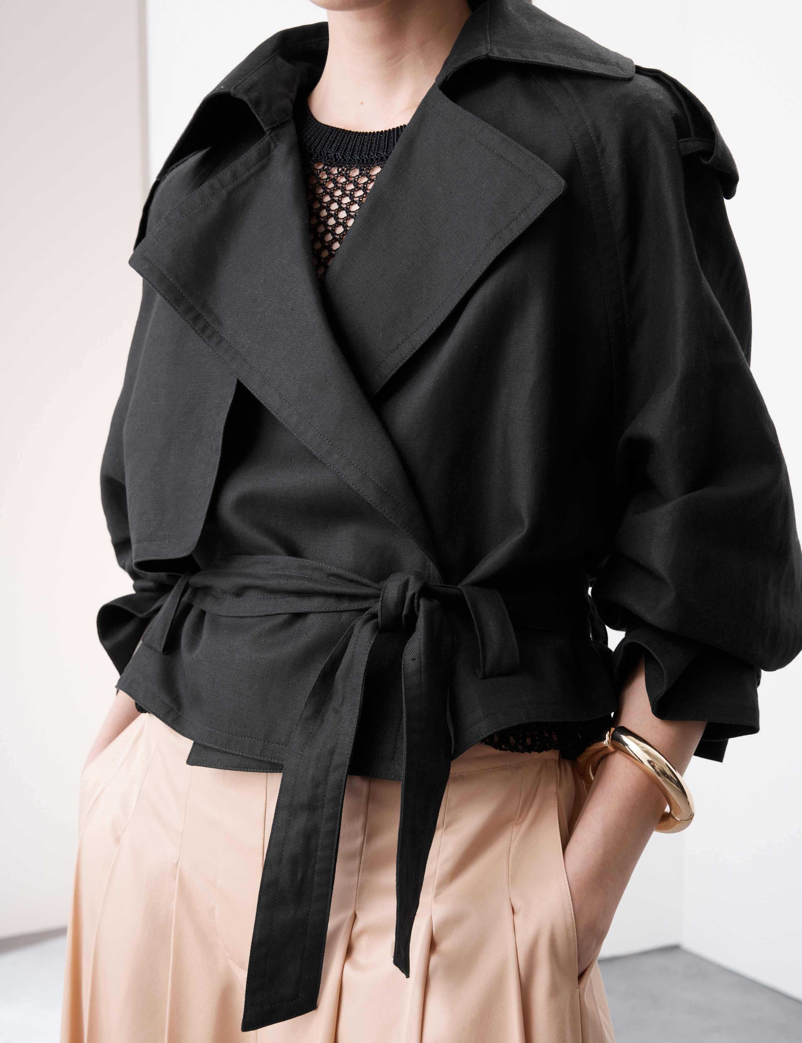 Linen Blend Cropped Trench Coat 4 of 7