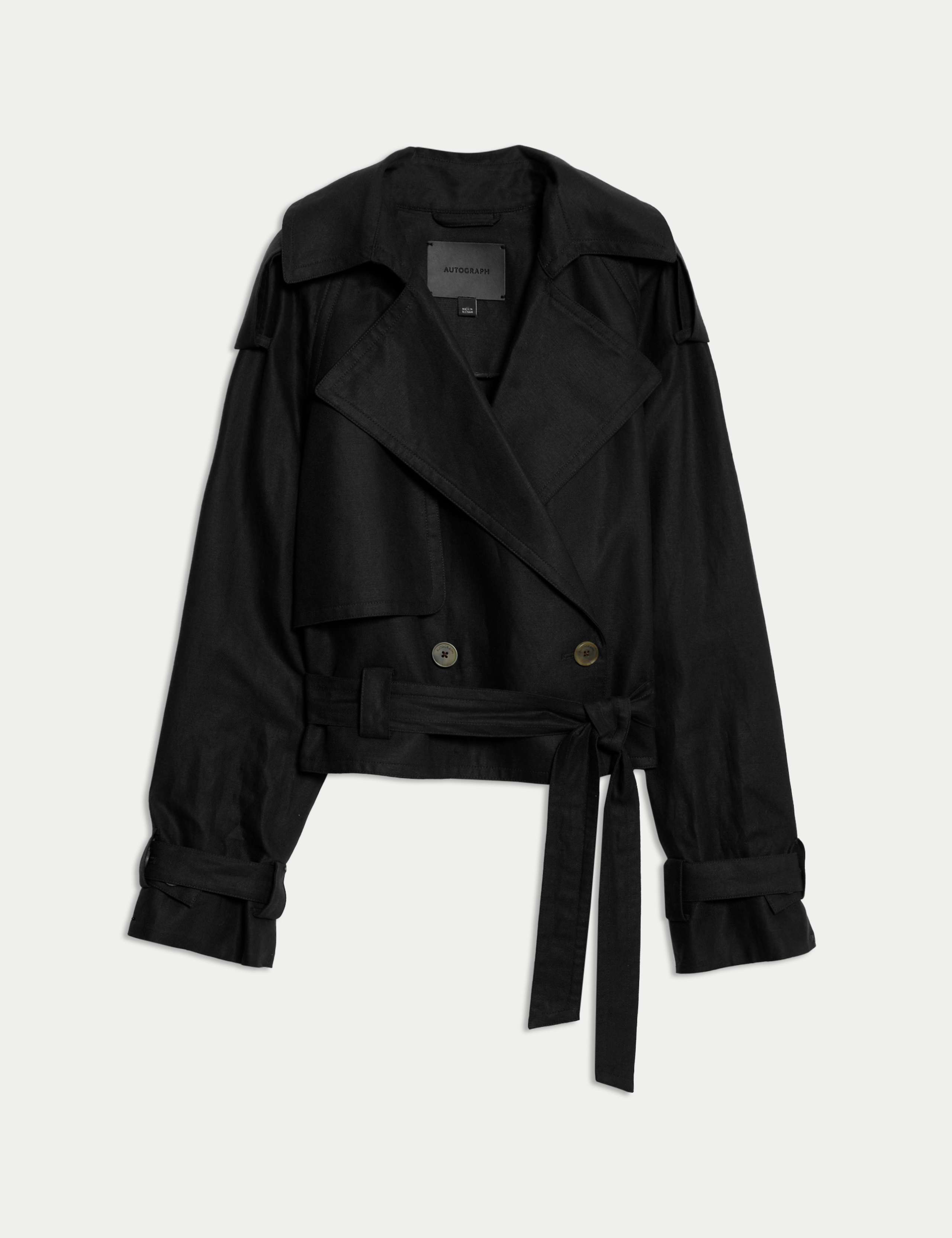 Linen Blend Cropped Trench Coat 2 of 7