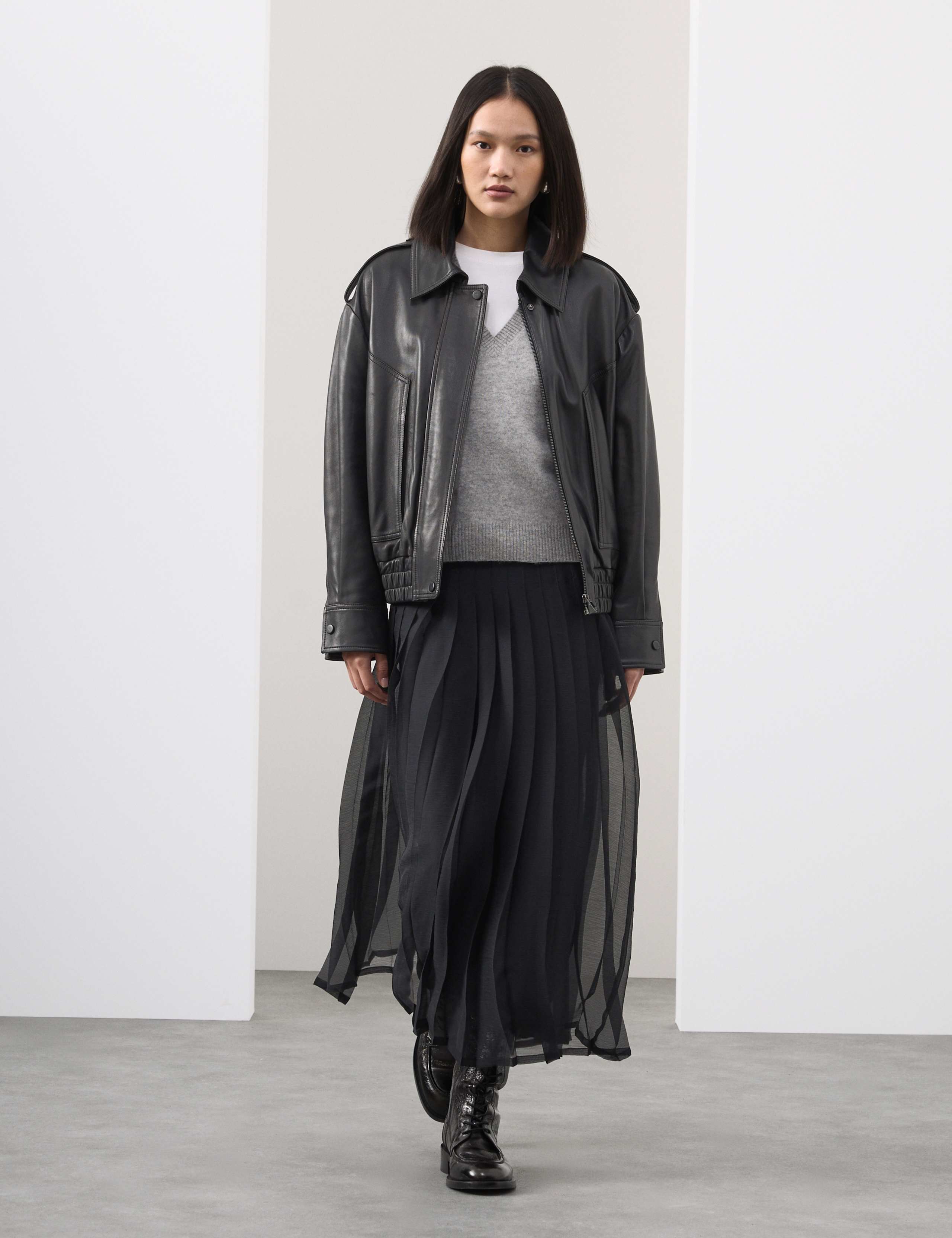 Leather Relaxed Harrington Jacket 3 of 8