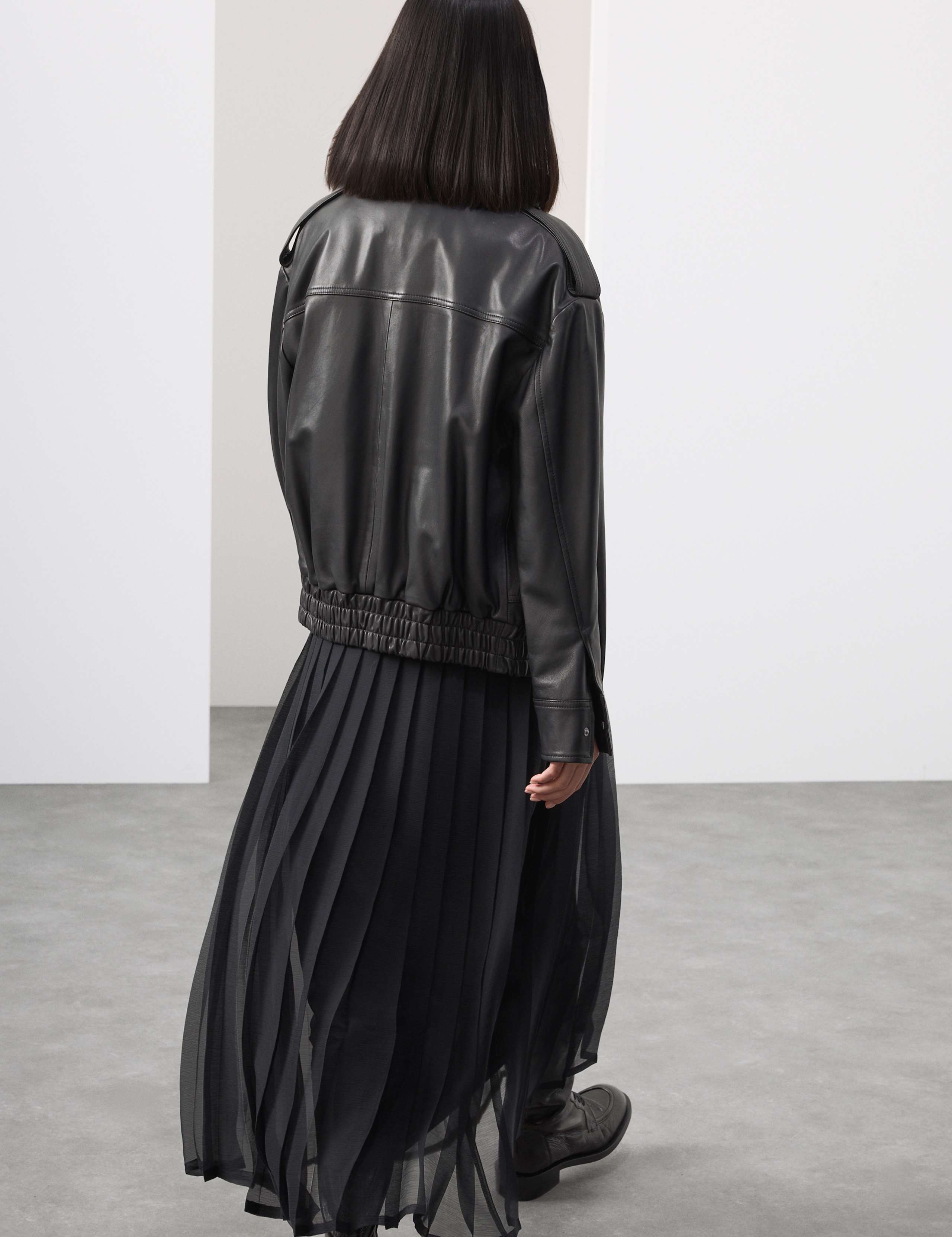 Leather Relaxed Harrington Jacket 4 of 8