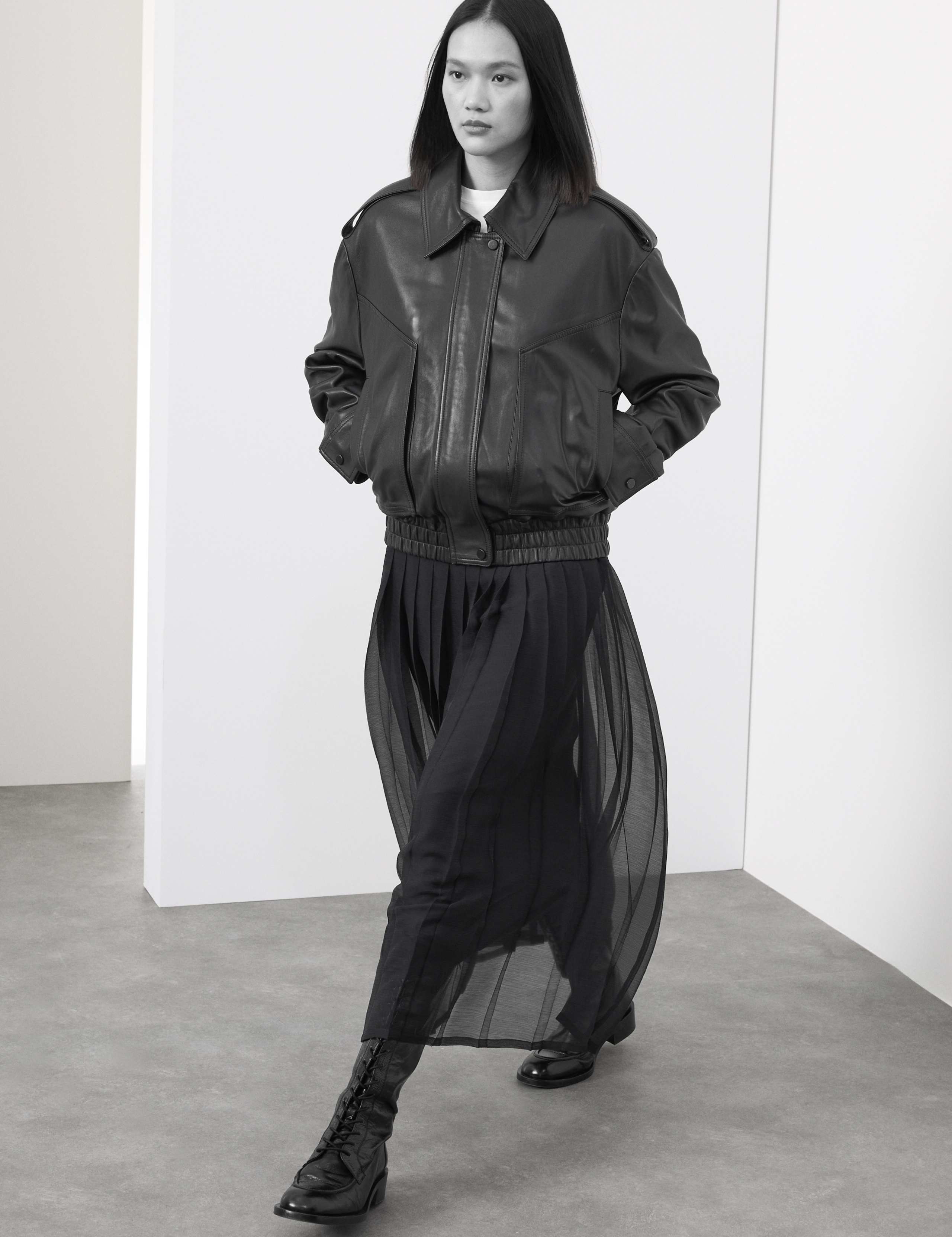Leather Relaxed Harrington Jacket 7 of 8