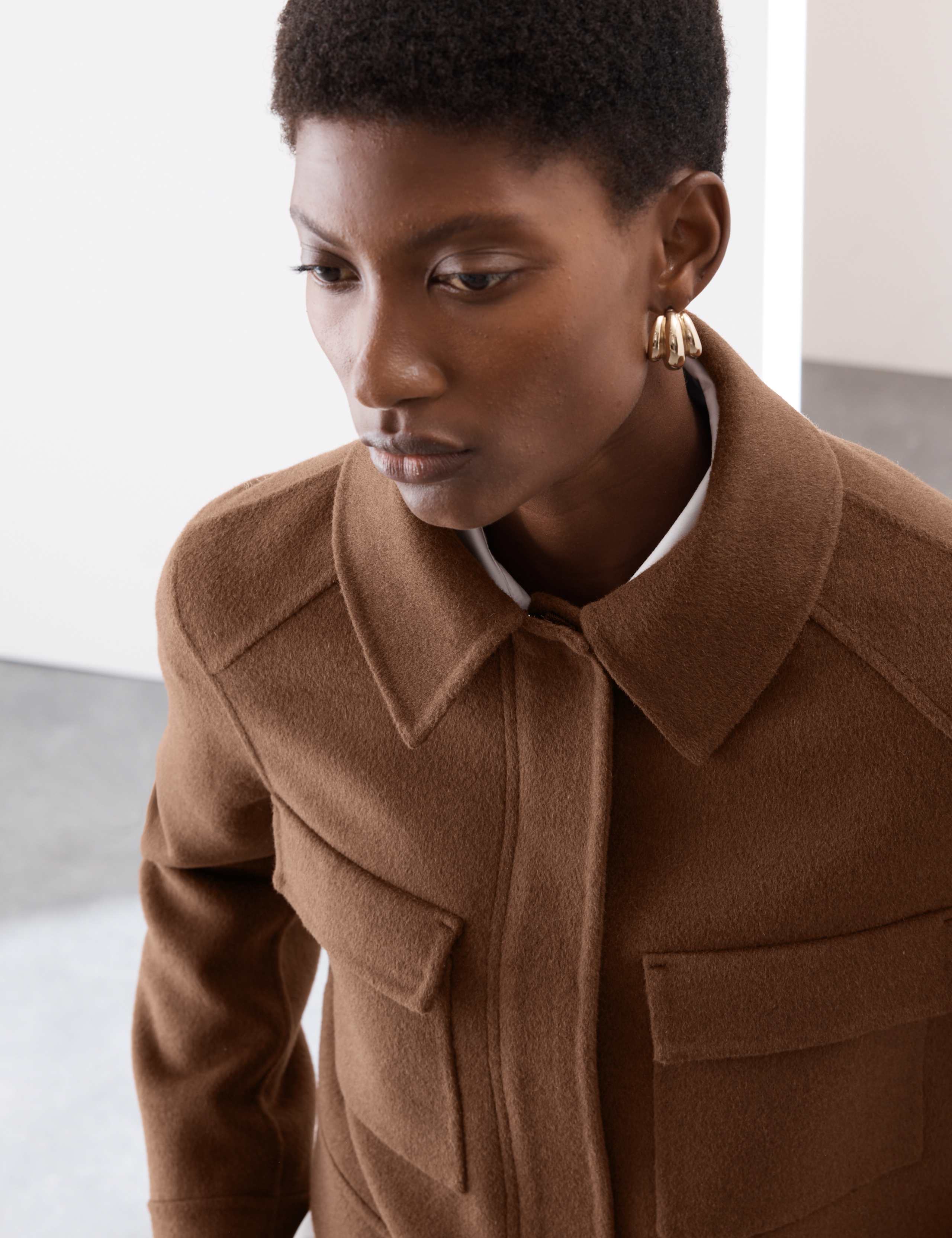 Wool Blend Collared Cropped Utility Jacket 4 of 8