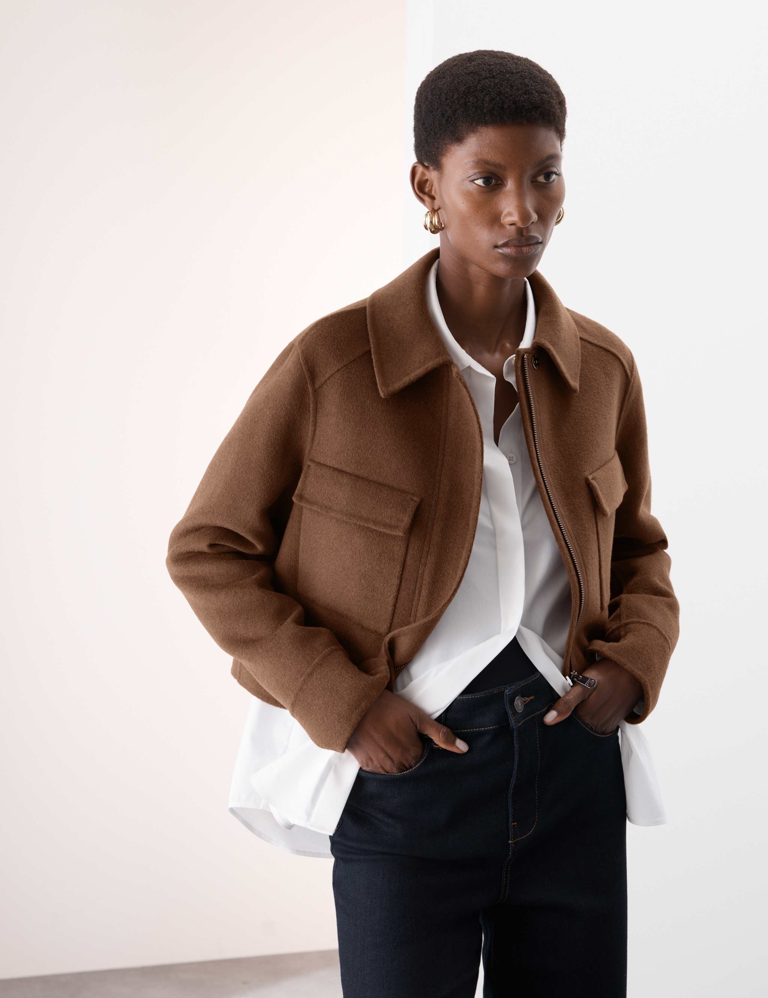 Wool Blend Collared Cropped Utility Jacket 7 of 8