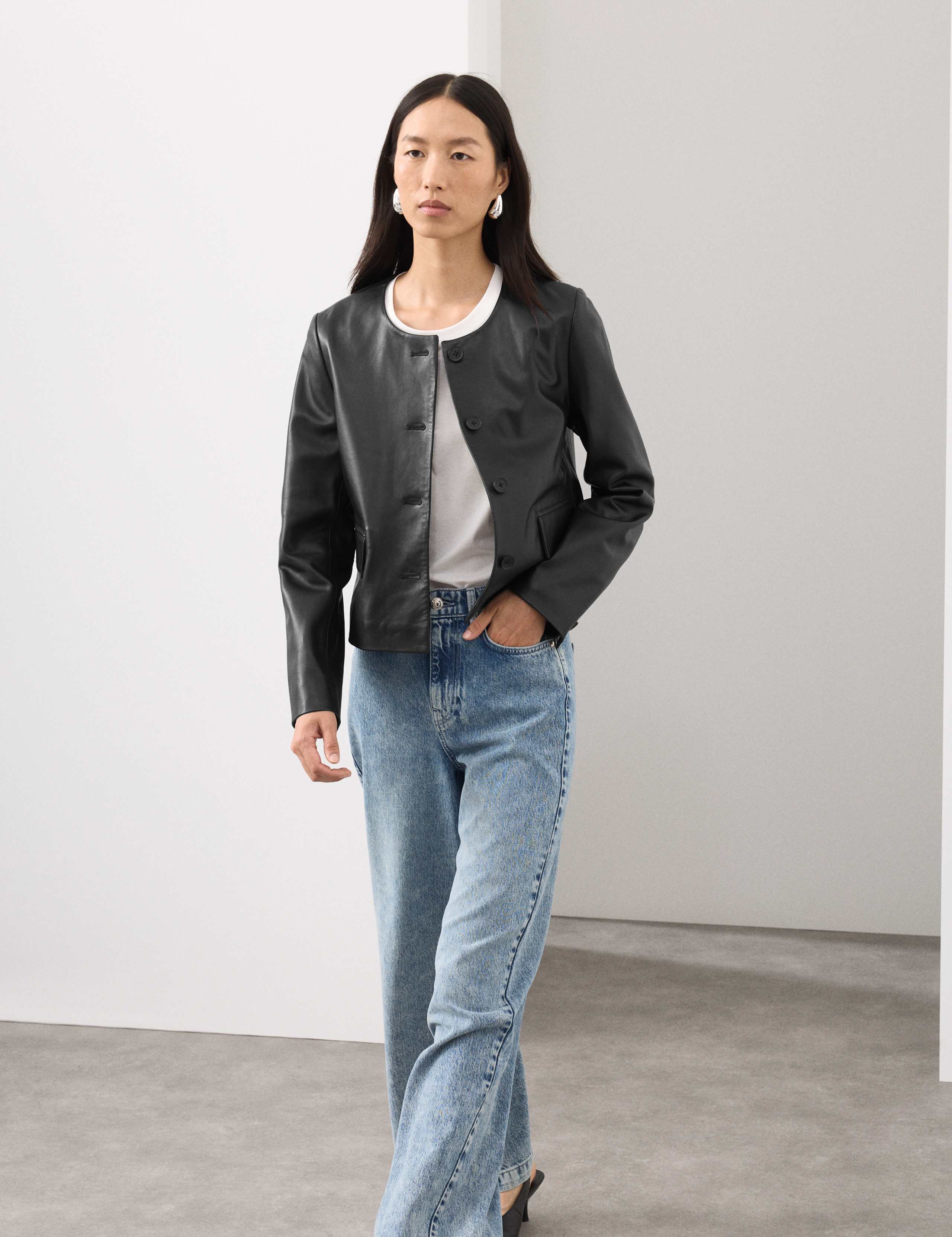 Leather Collarless Jacket 3 of 6