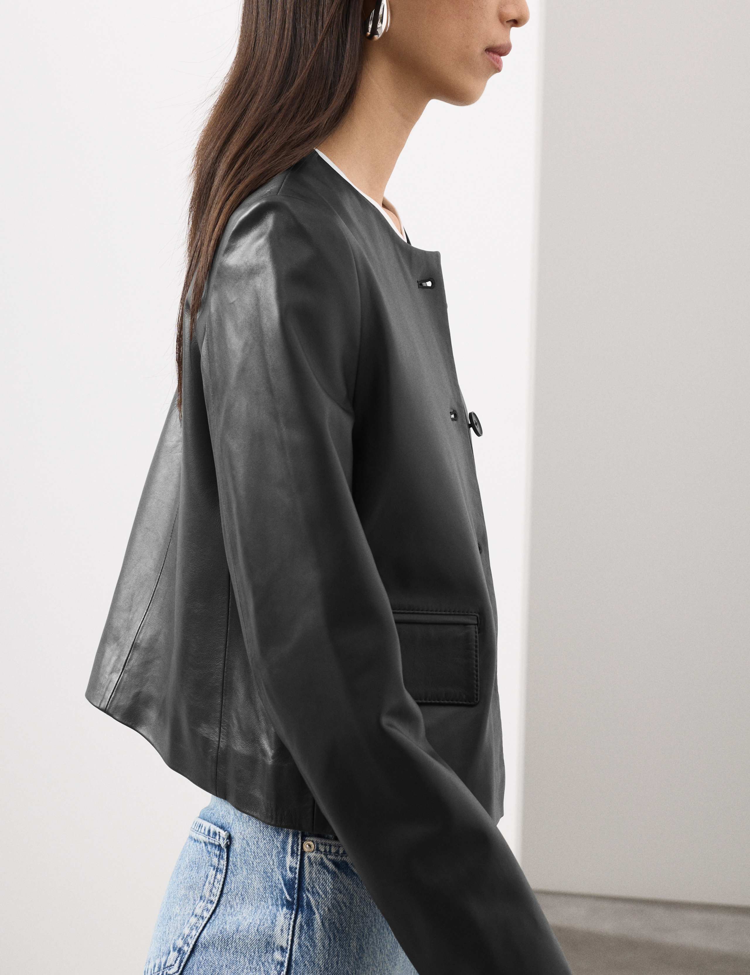 Leather Collarless Jacket 3 of 4