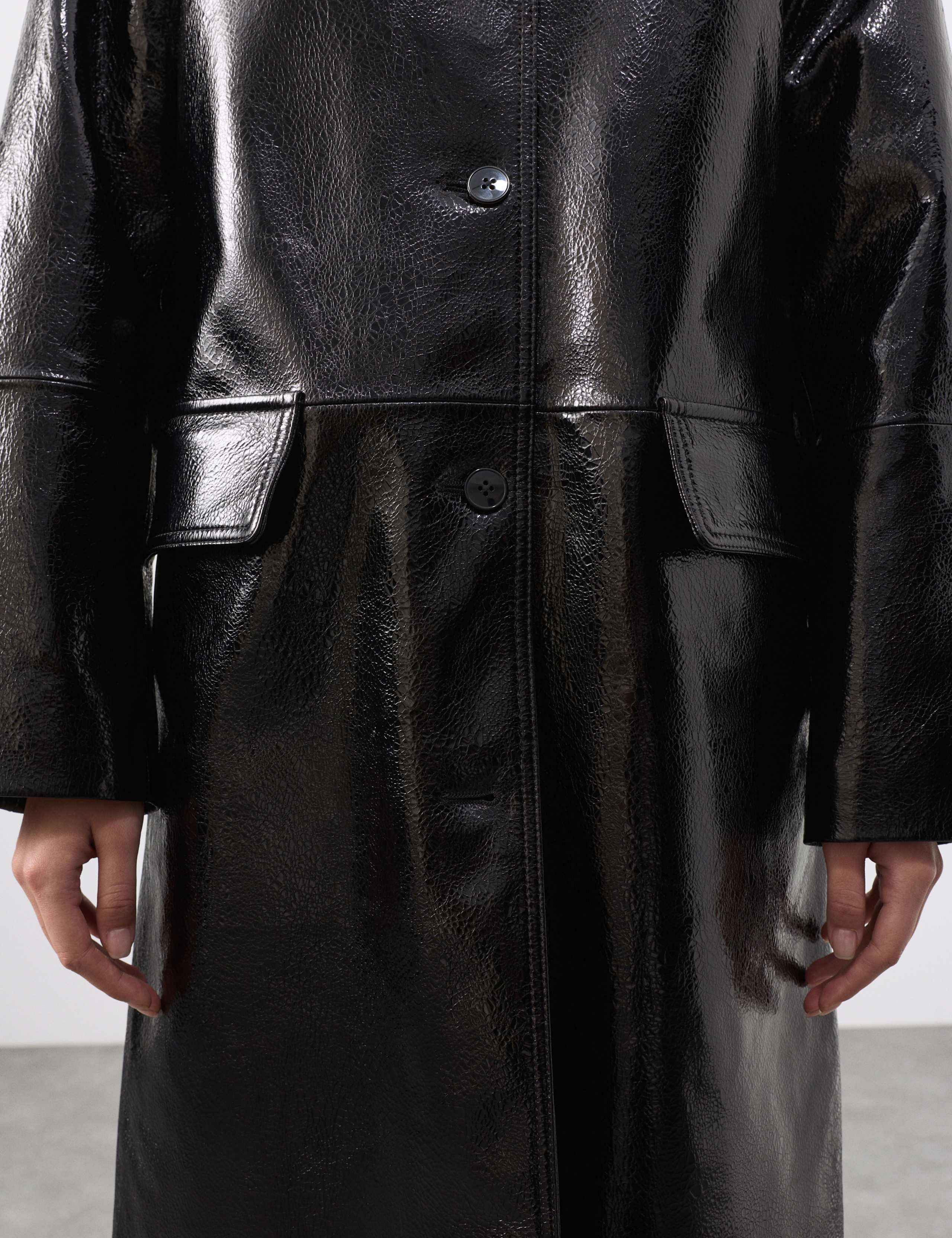 Leather Patent Crackle Longline Car Coat 3 of 8
