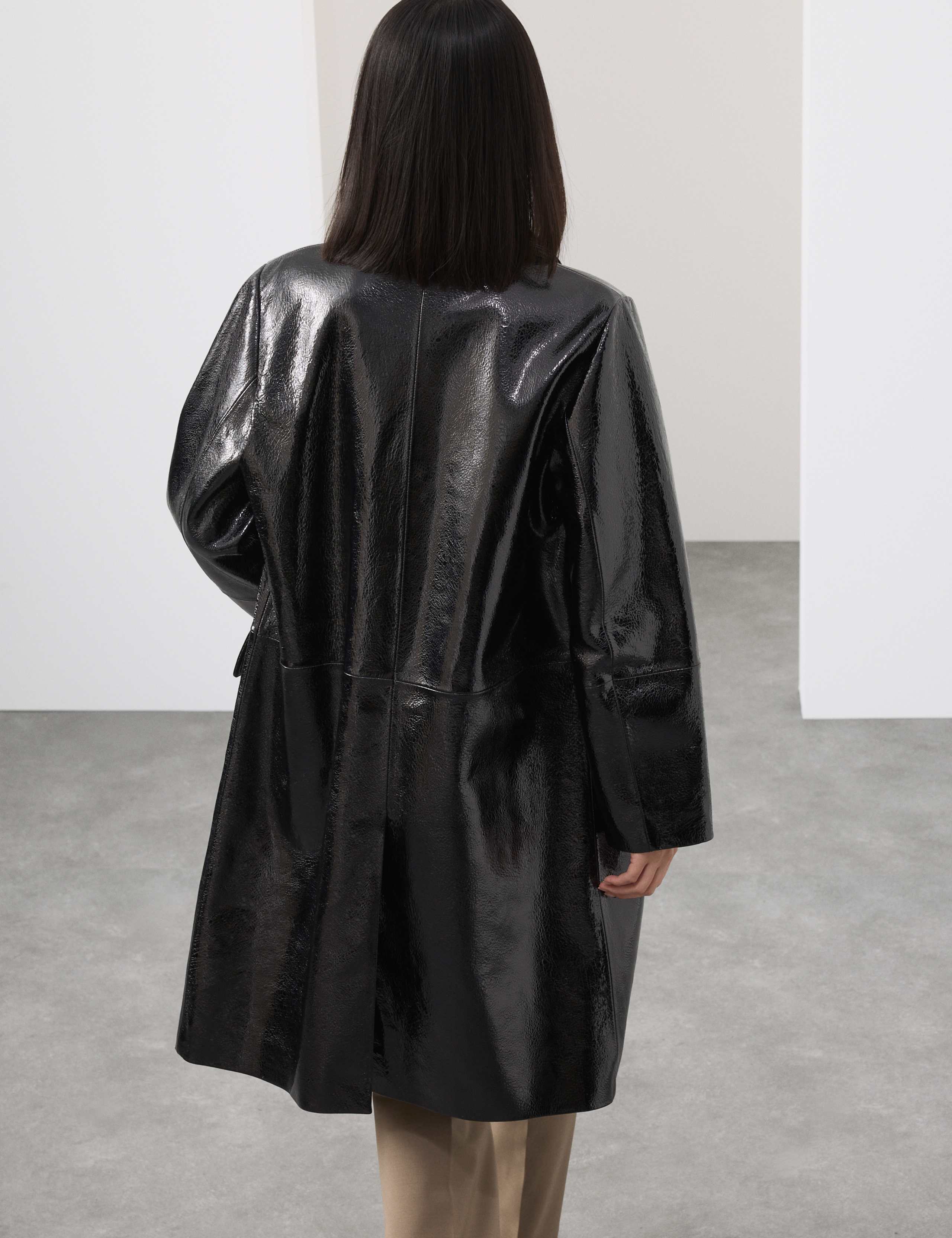 Leather Patent Crackle Longline Car Coat 5 of 8