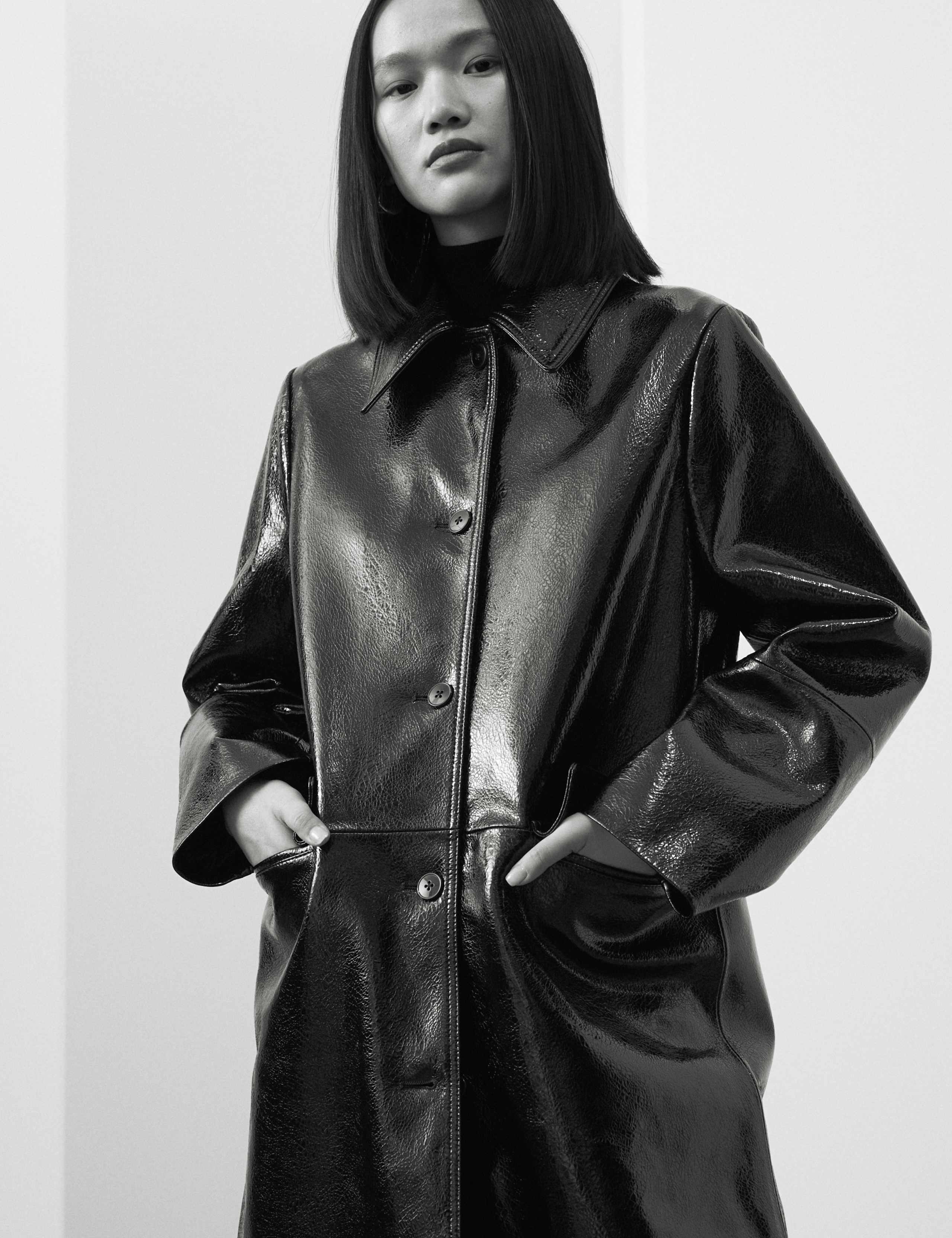 Leather Patent Crackle Longline Car Coat 6 of 8