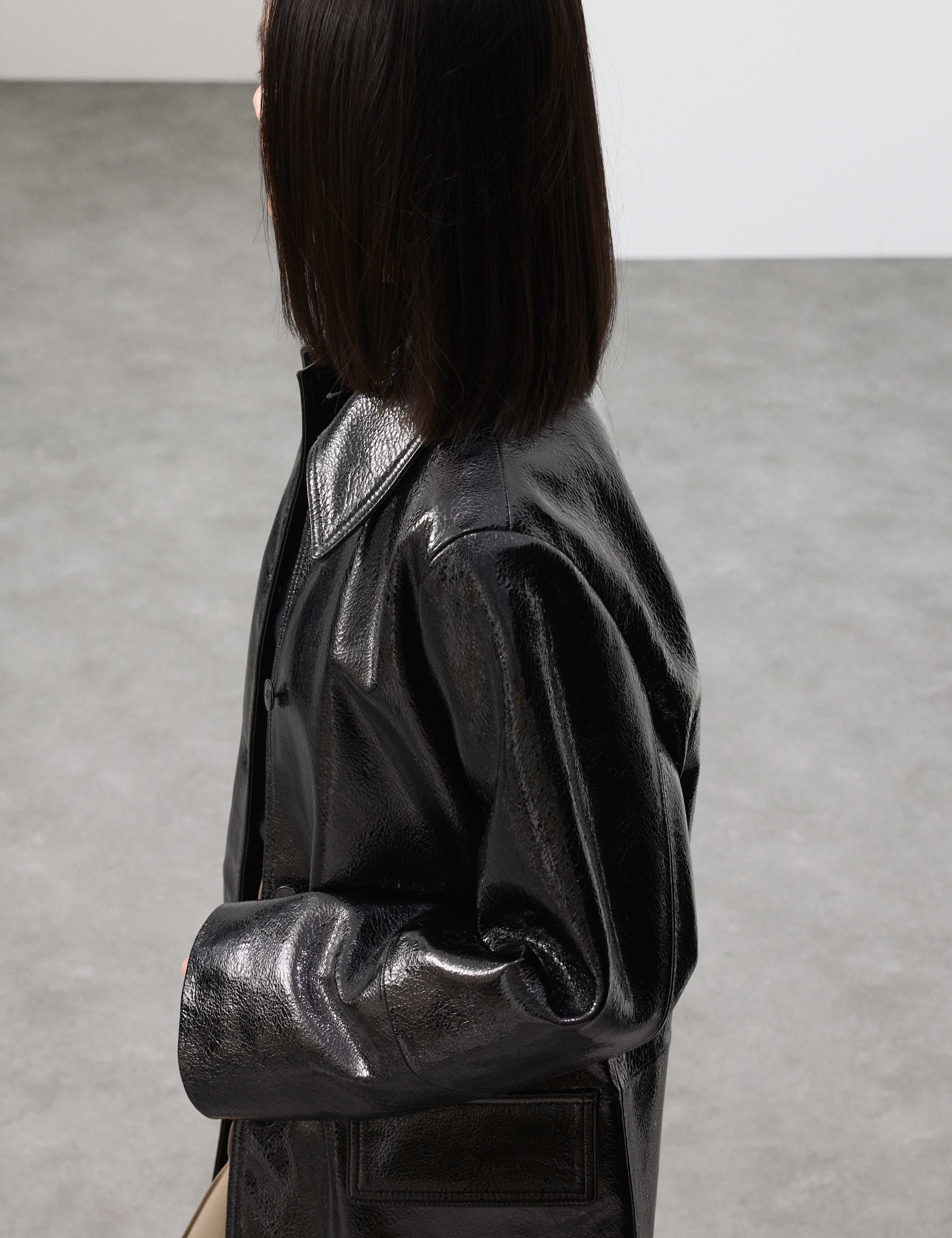Leather Patent Crackle Longline Car Coat 7 of 8