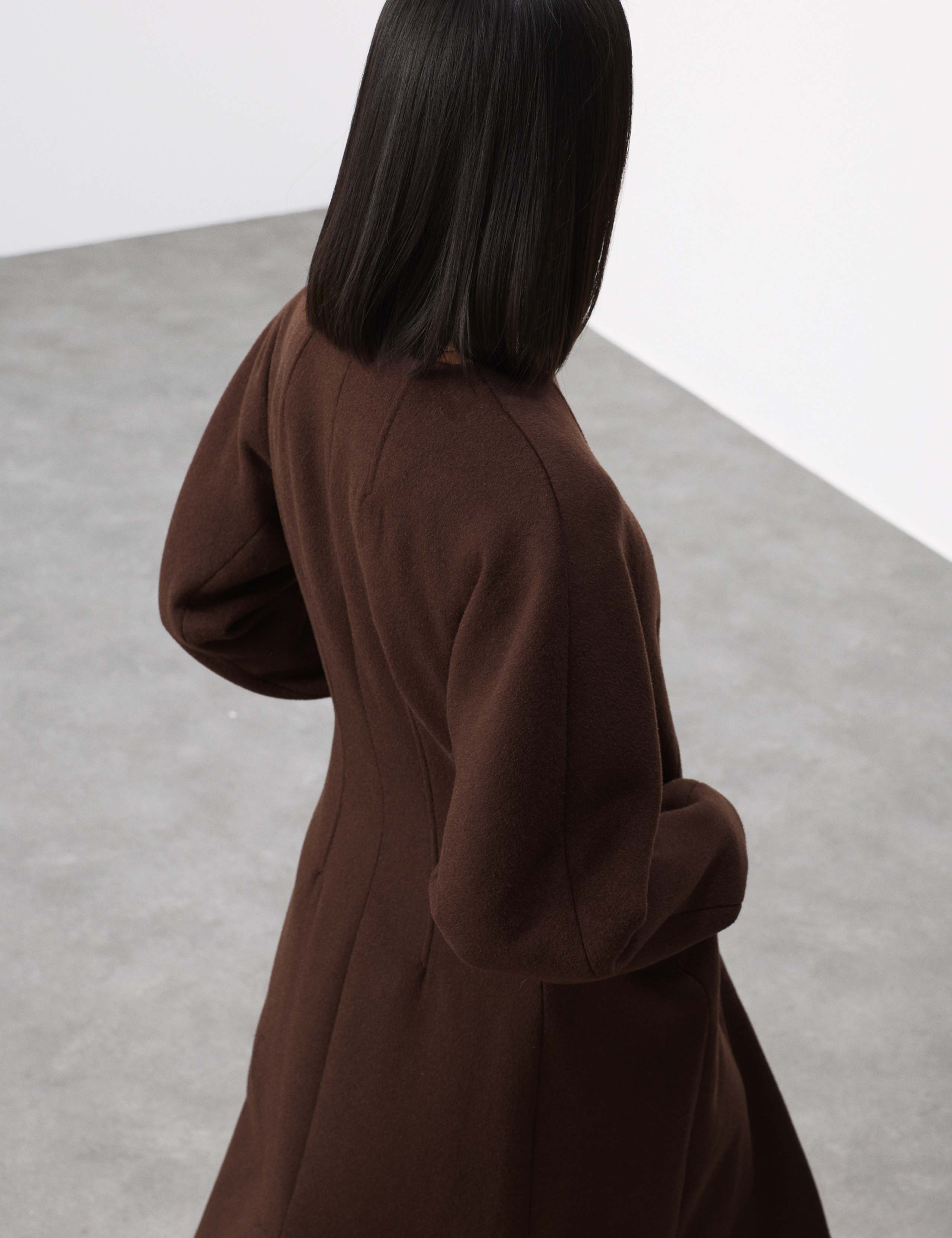 Wool Blend Collarless Longline Coat 3 of 8