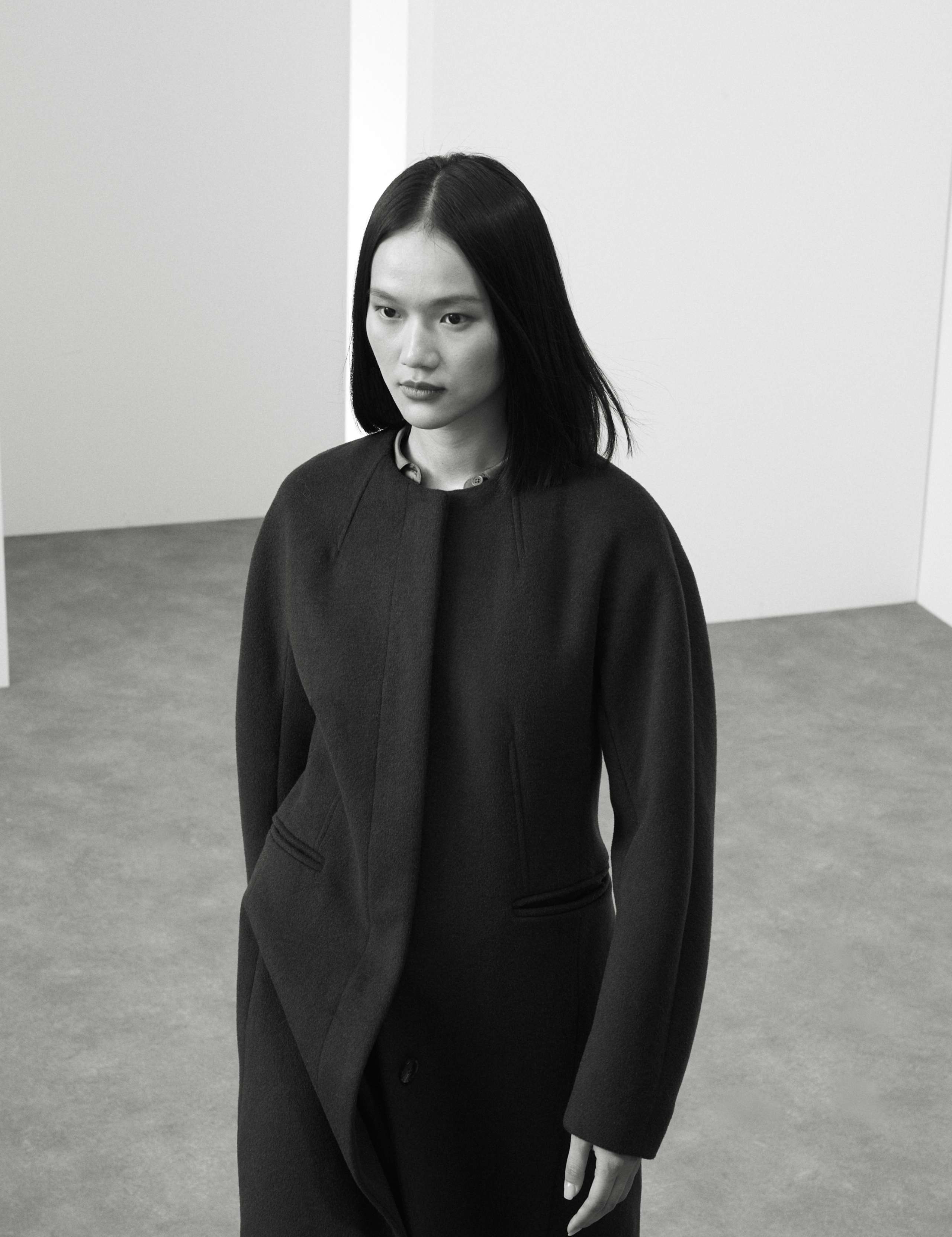 Wool Blend Collarless Longline Coat 4 of 8