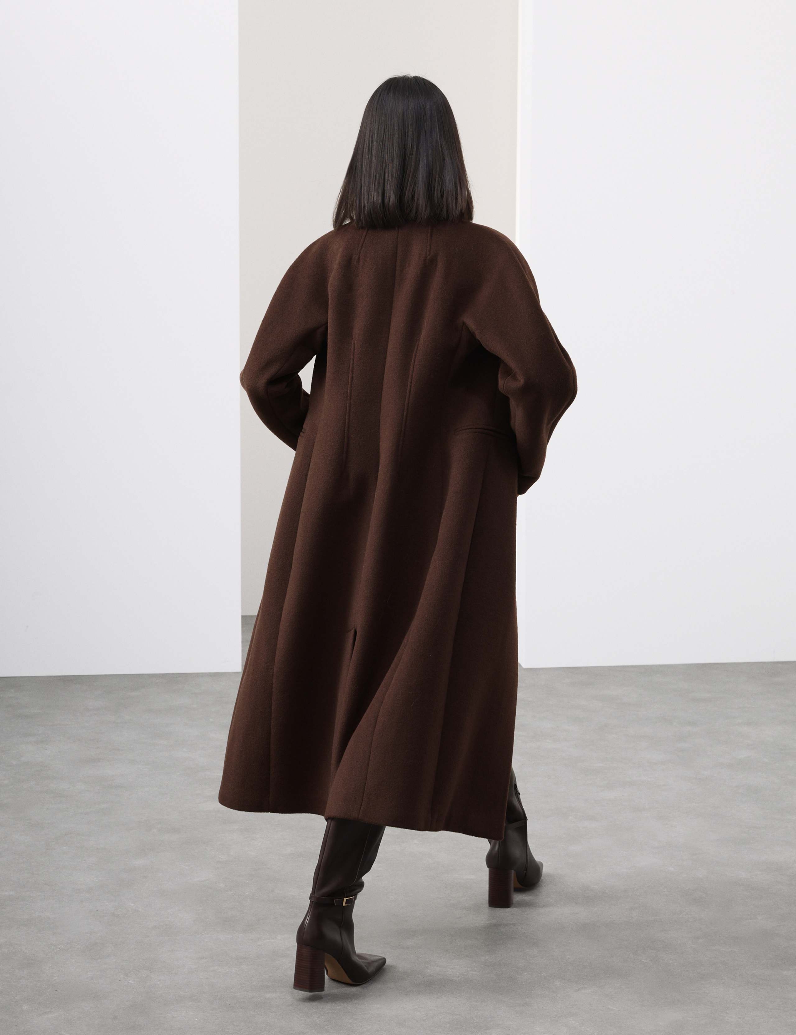 Wool Blend Collarless Longline Coat 6 of 8