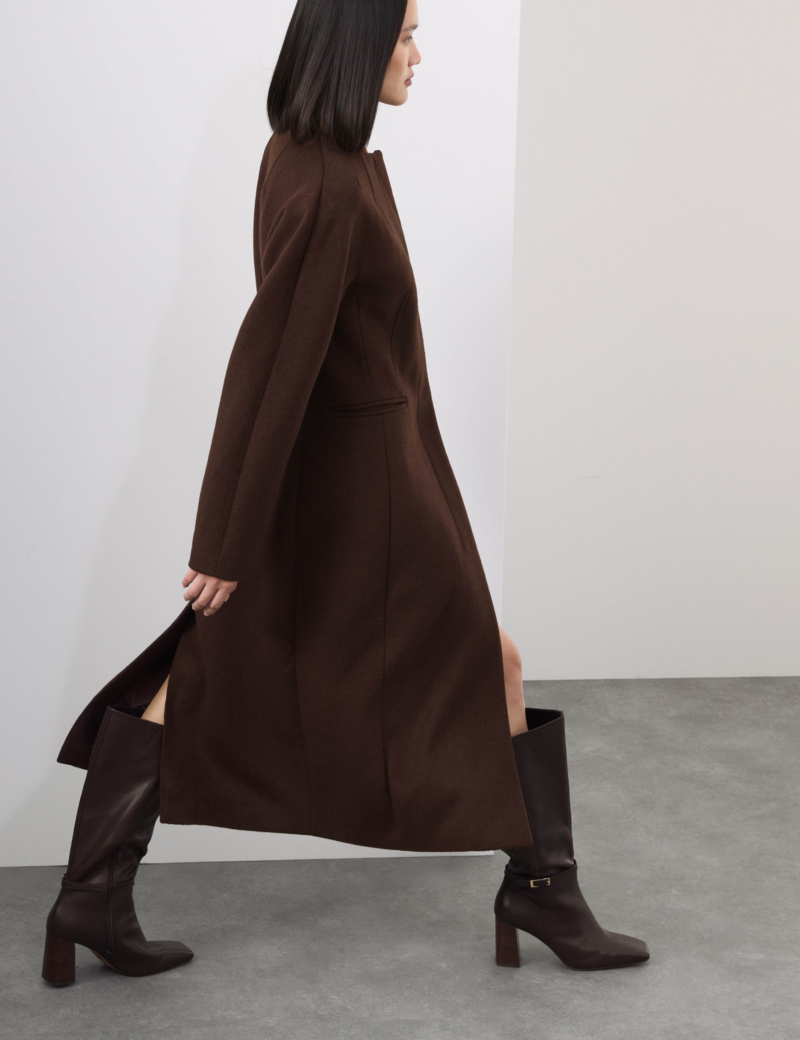 Wool Blend Collarless Longline Coat 7 of 8
