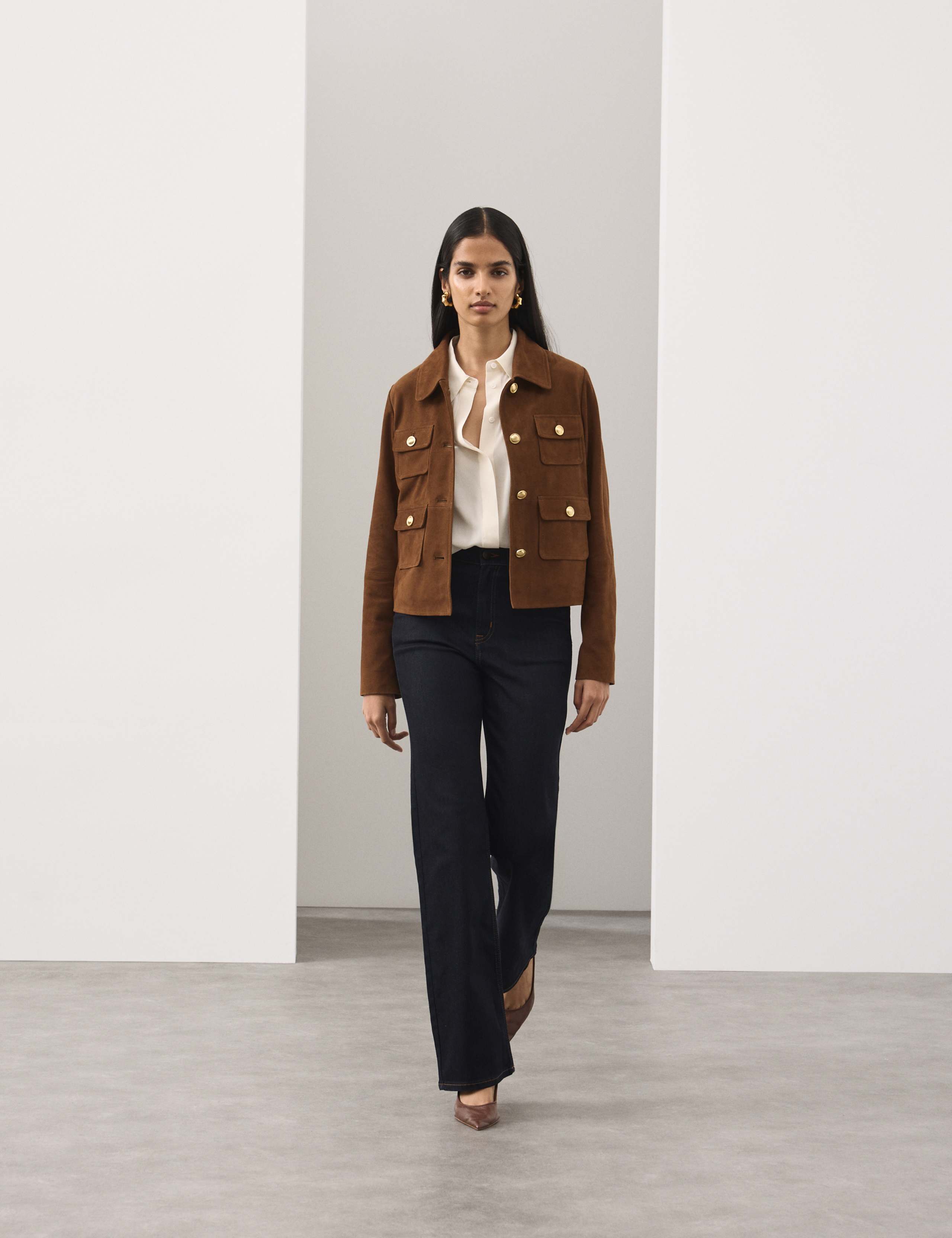 Suede Collared Pocket Cropped Jacket 3 of 7