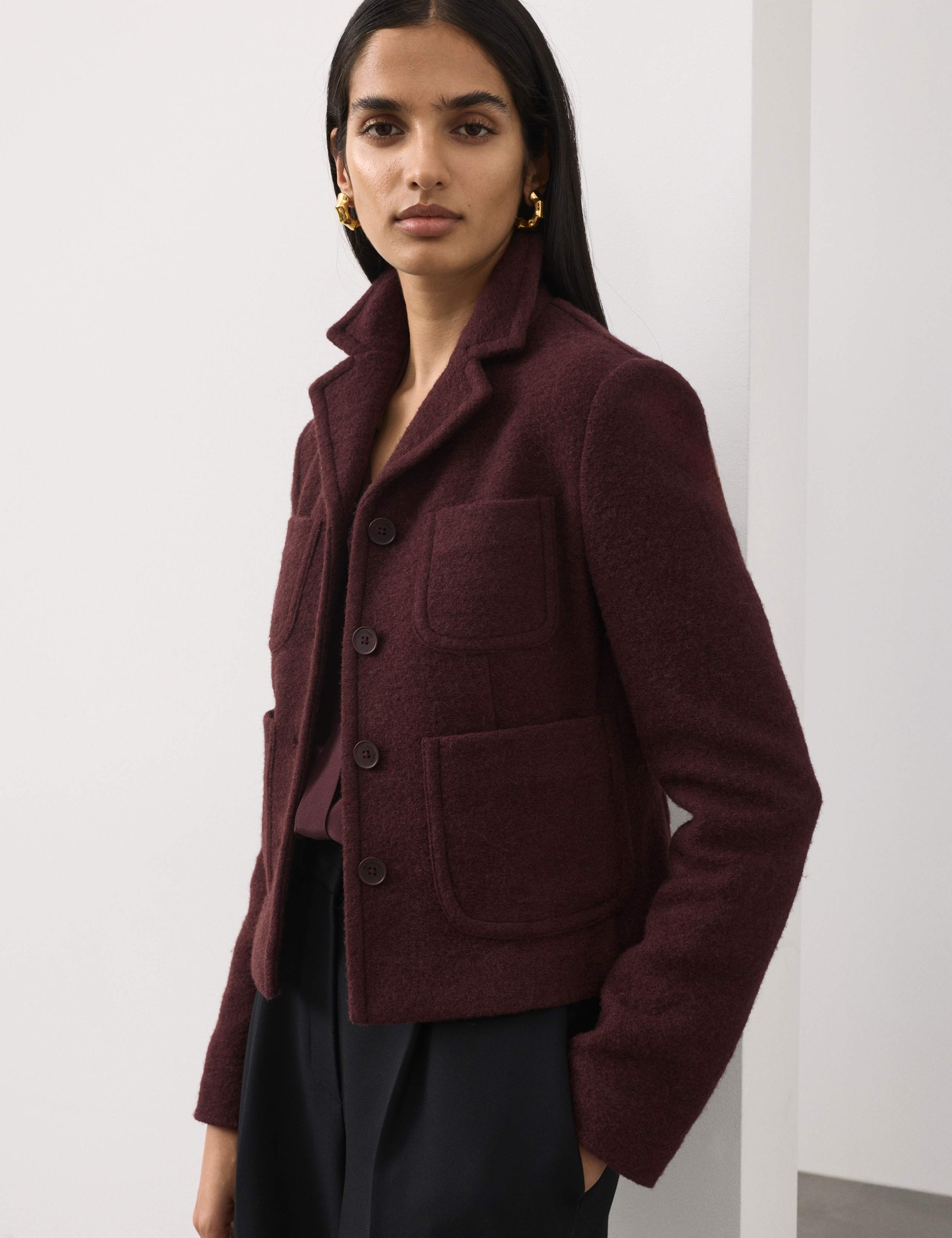 Wool Blend Single Breasted Cropped Blazer 1 of 3