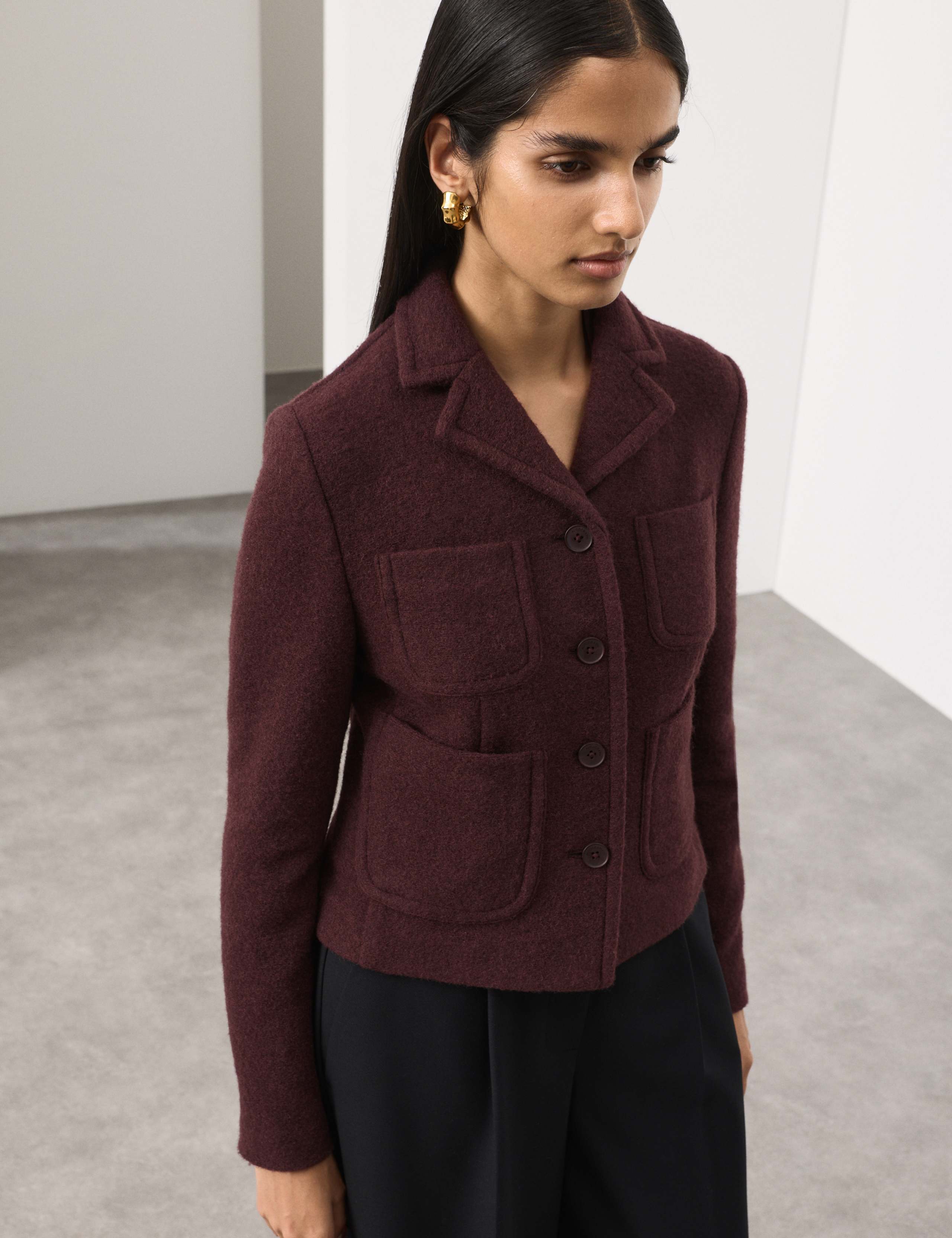 Wool Blend Single Breasted Cropped Blazer 3 of 3