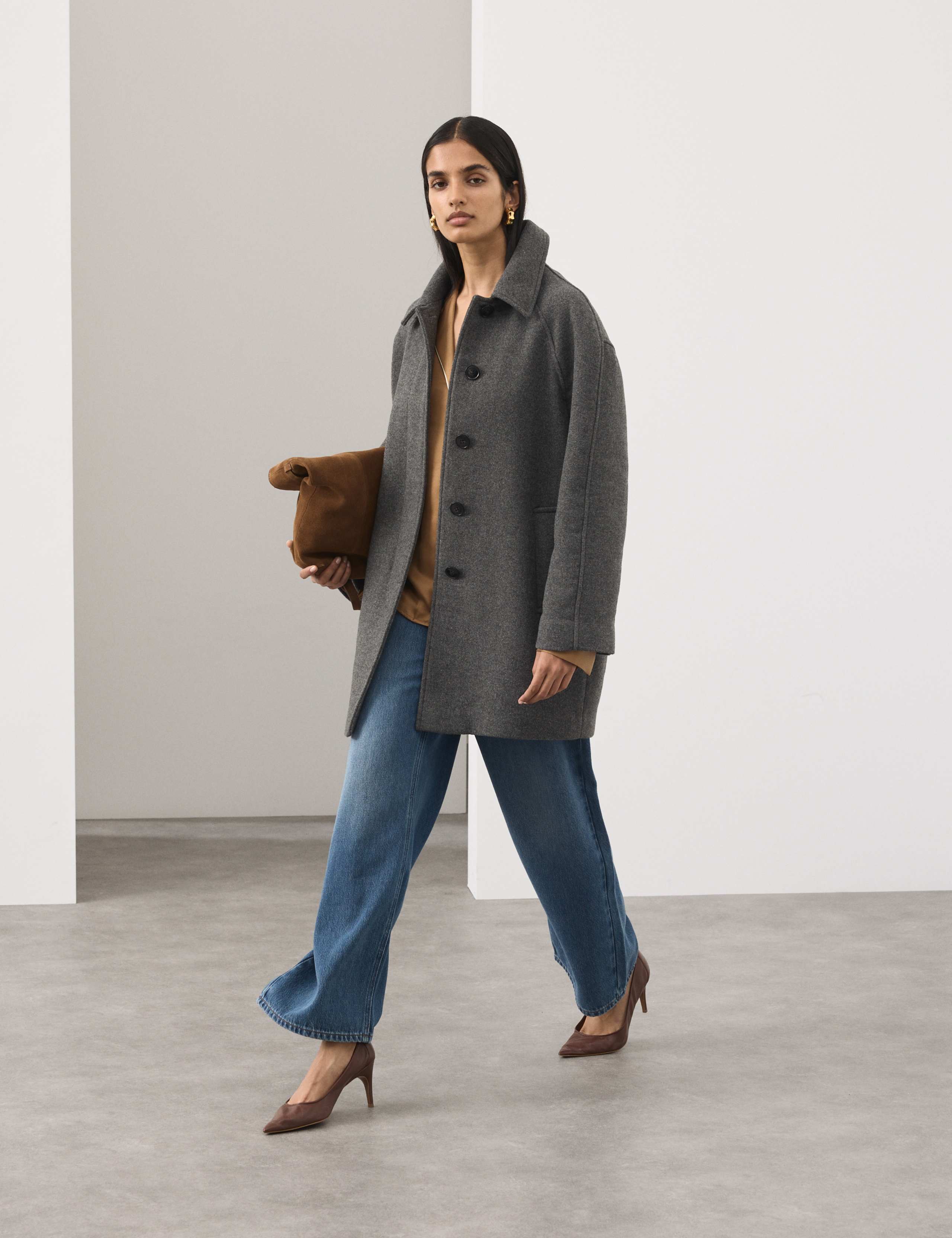 Longline Car Coat with Wool 1 of 6