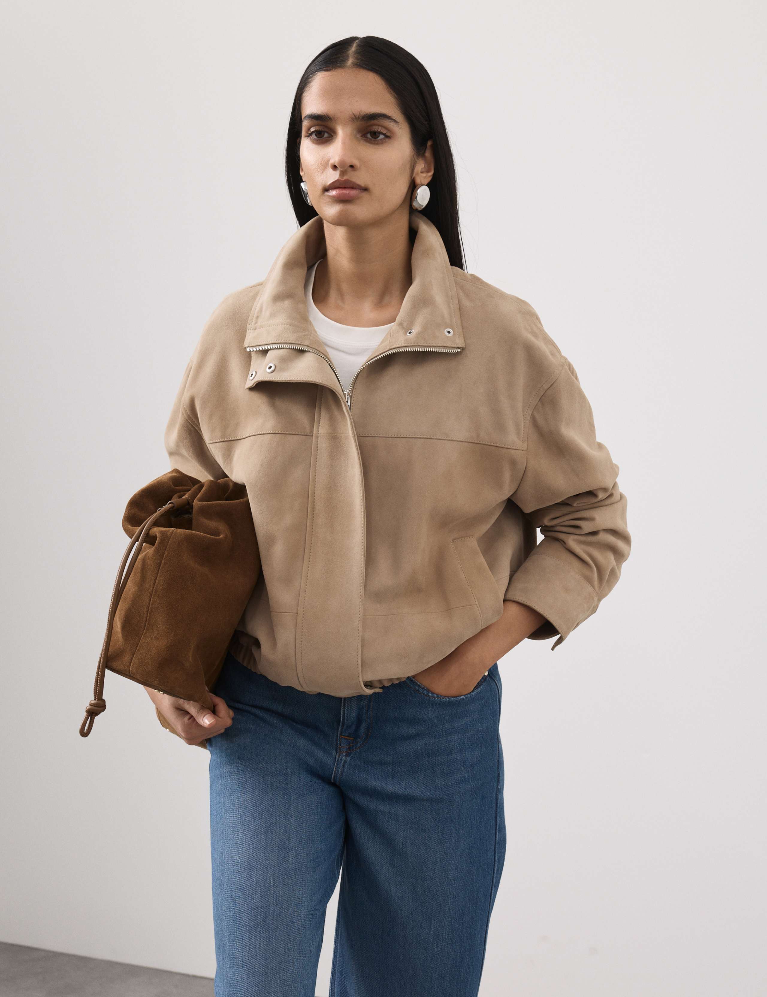 Suede Funnel Neck Blouson Jacket 5 of 7