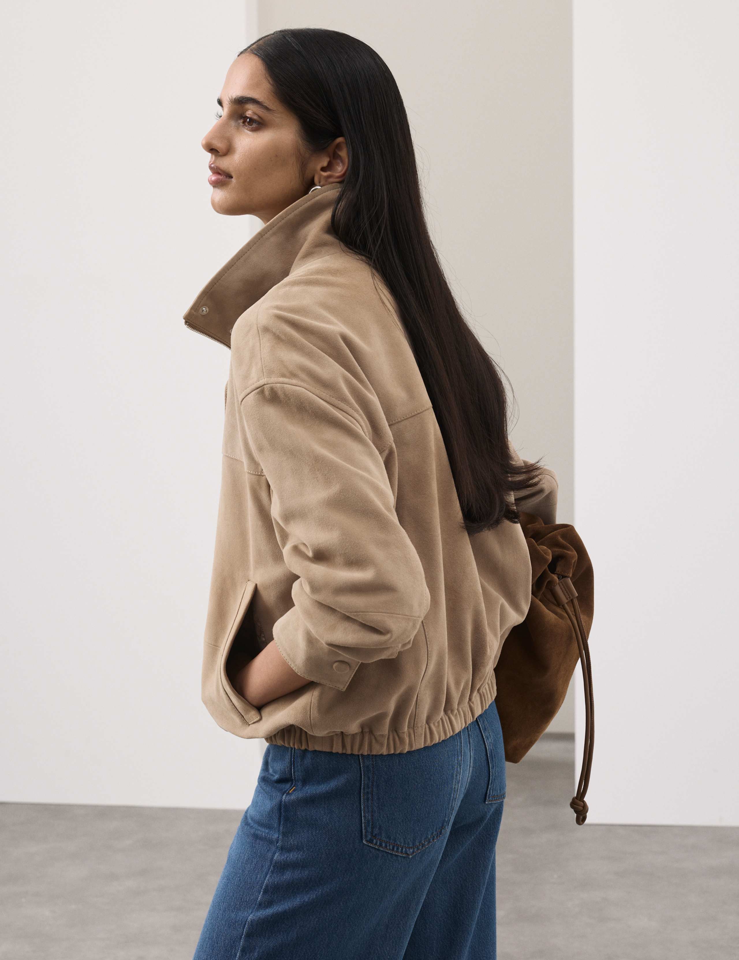 Suede Funnel Neck Blouson Jacket 6 of 7