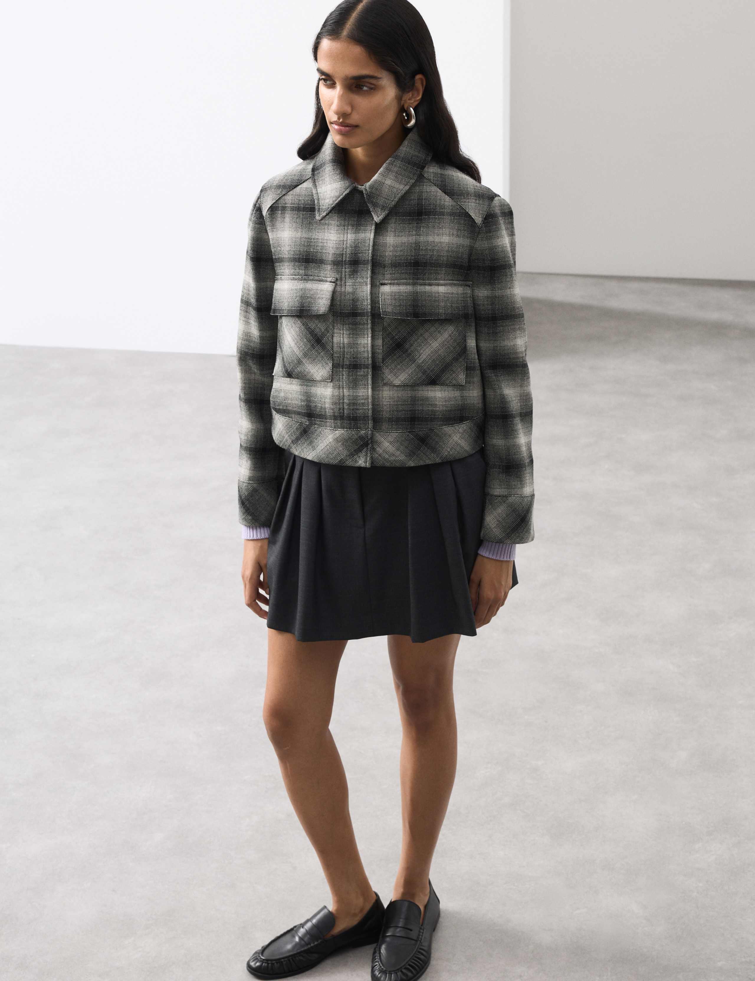 Pure Wool Checked Cropped Jacket 3 of 6
