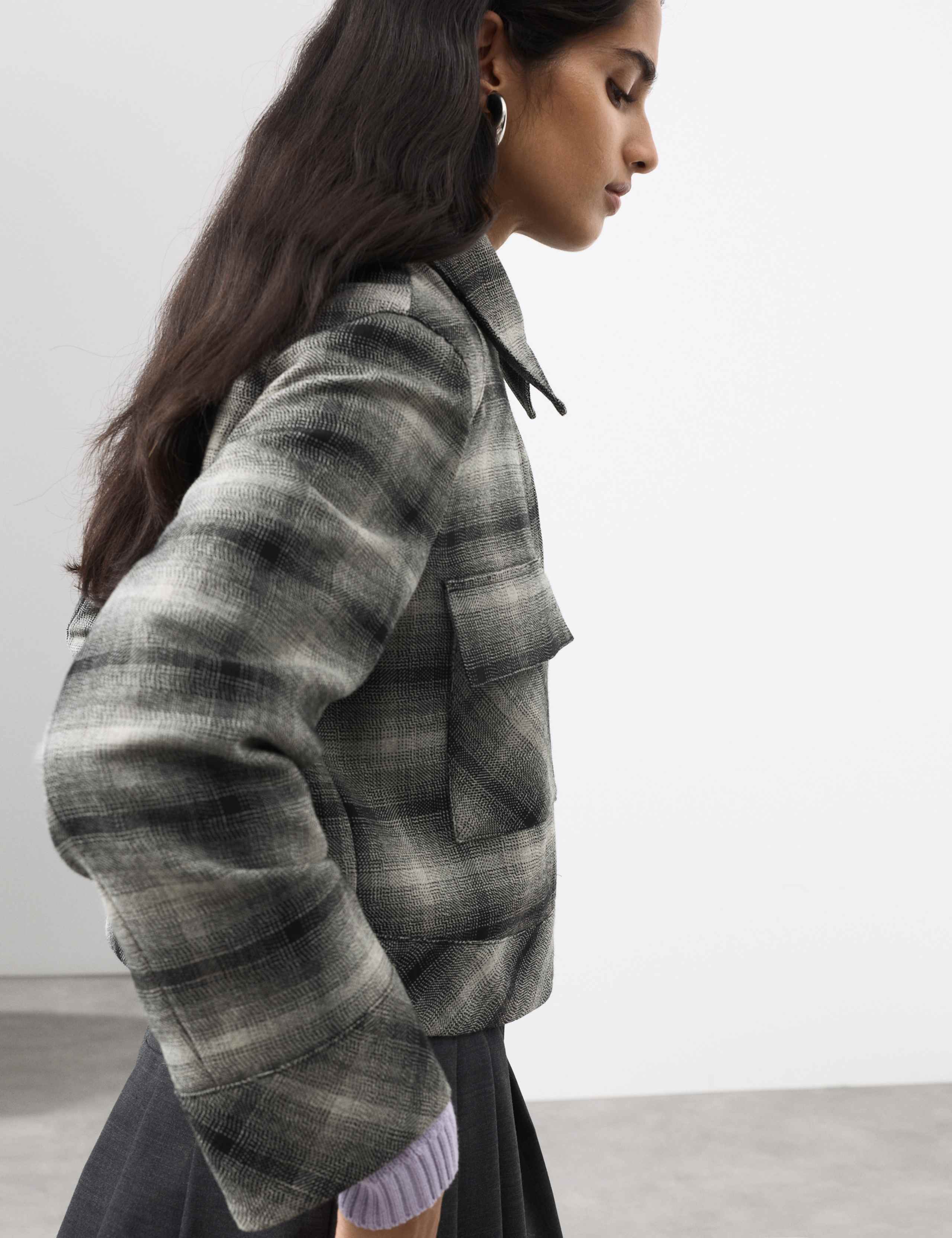 Pure Wool Checked Cropped Jacket 4 of 6