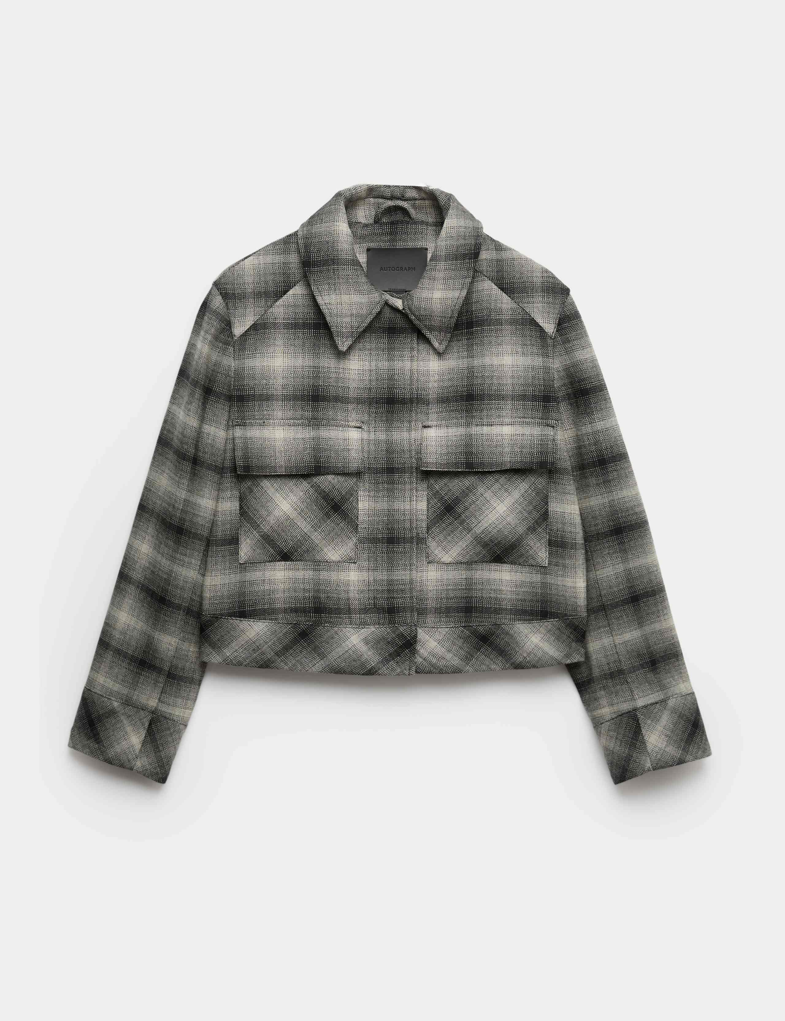 Pure Wool Checked Cropped Jacket 2 of 6
