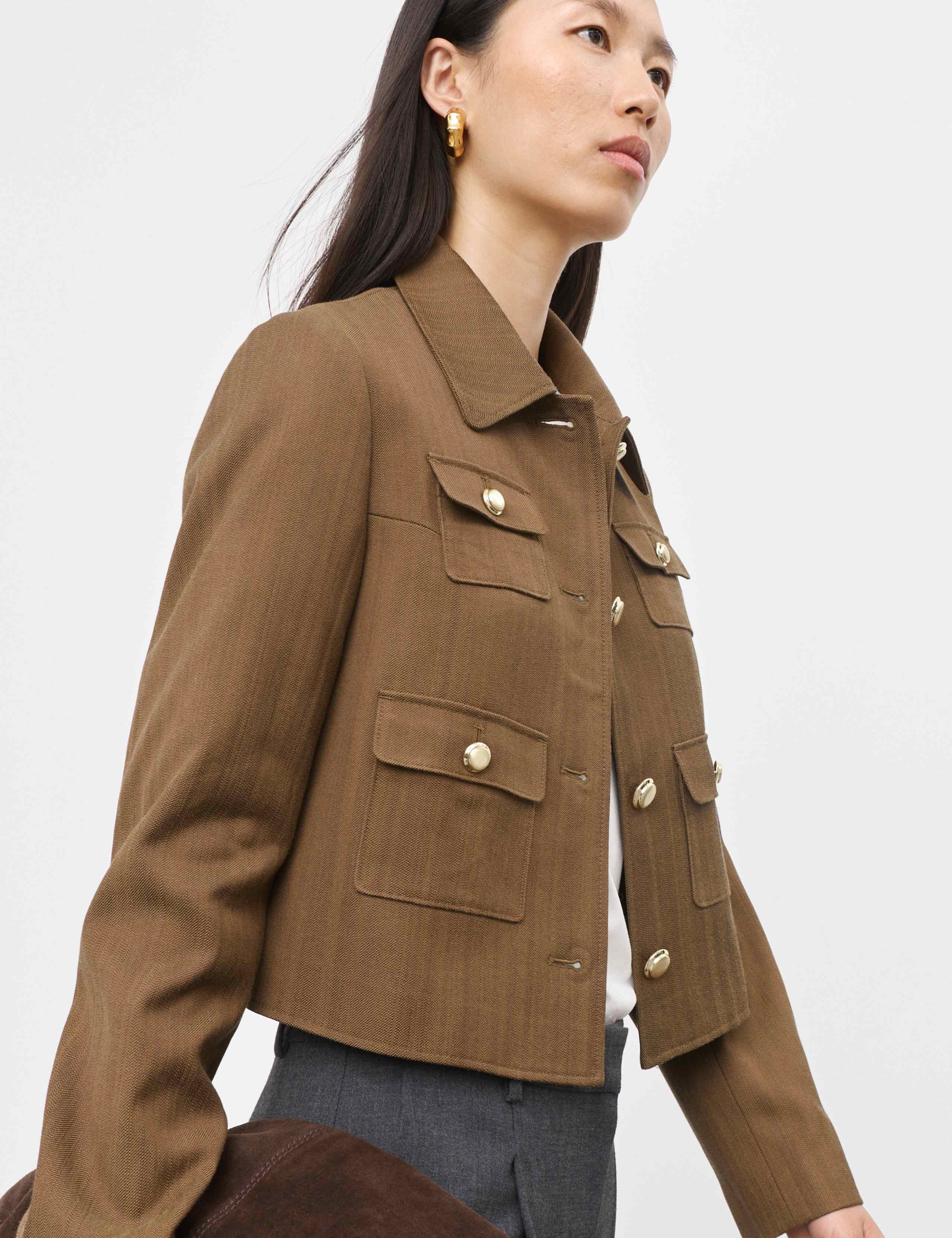 Cotton Blend Twill Cropped Jacket 1 of 7