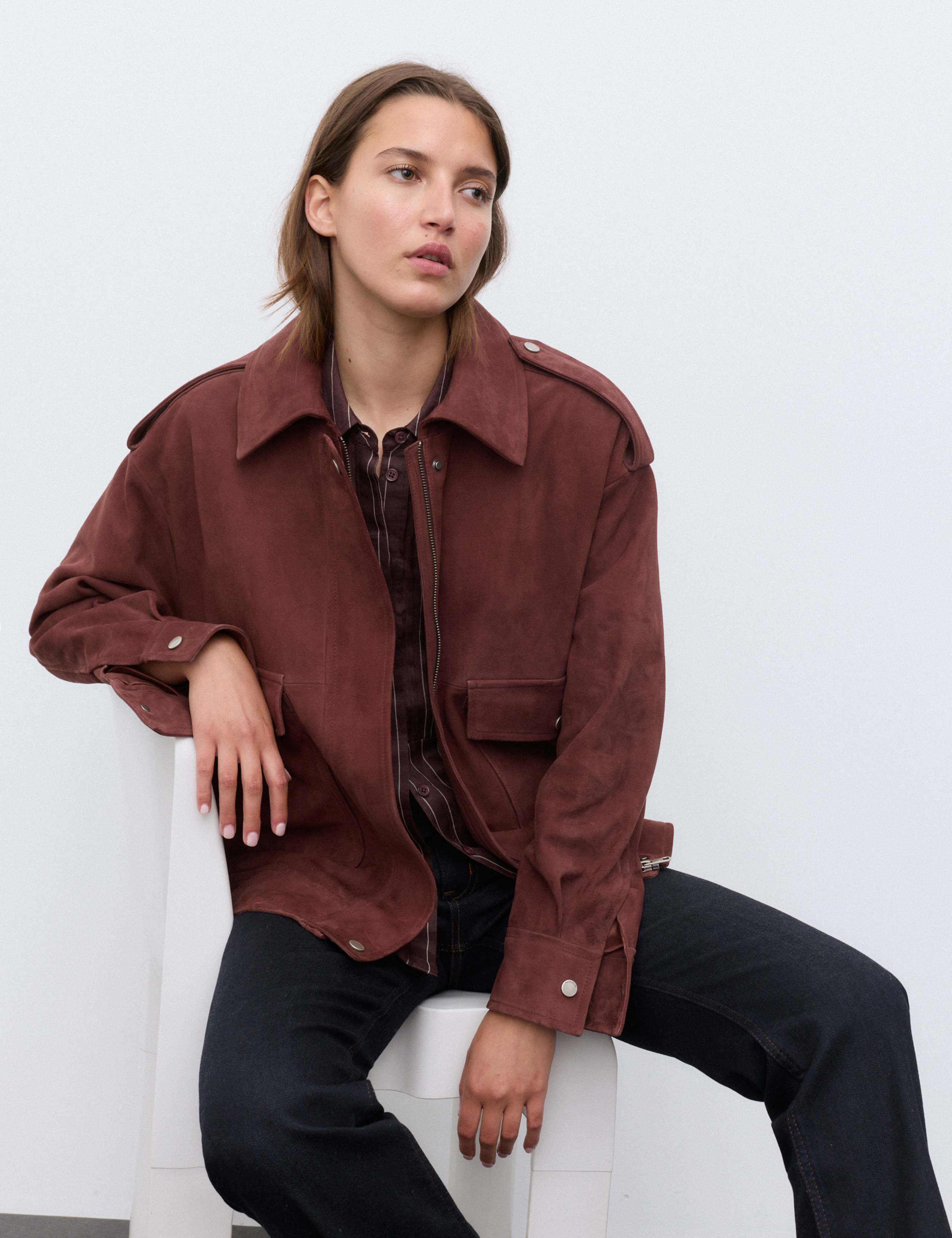 Suede Collared Bomber Jacket 5 of 7