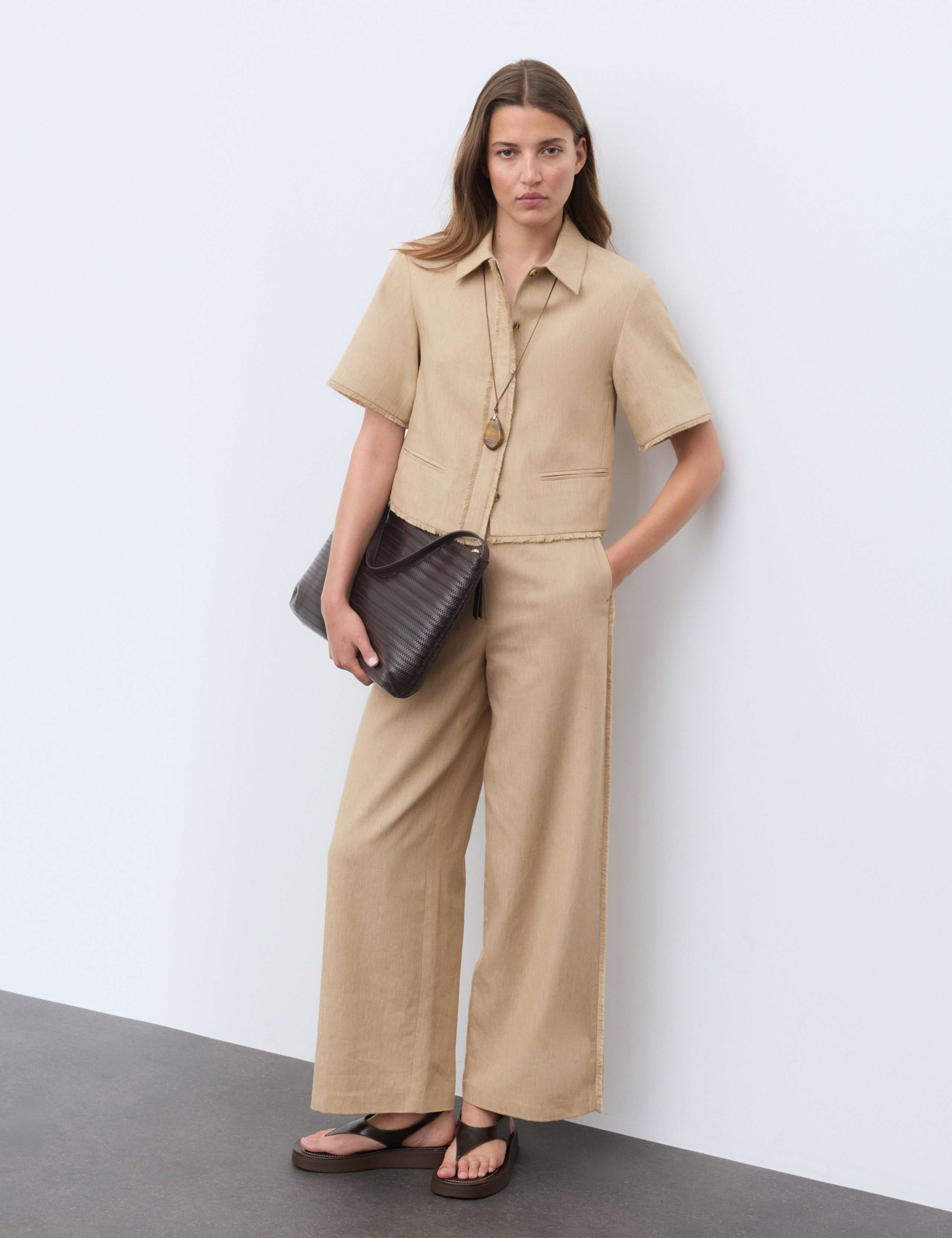 Linen Blend Frayed Edge Overshirt 1 of 7