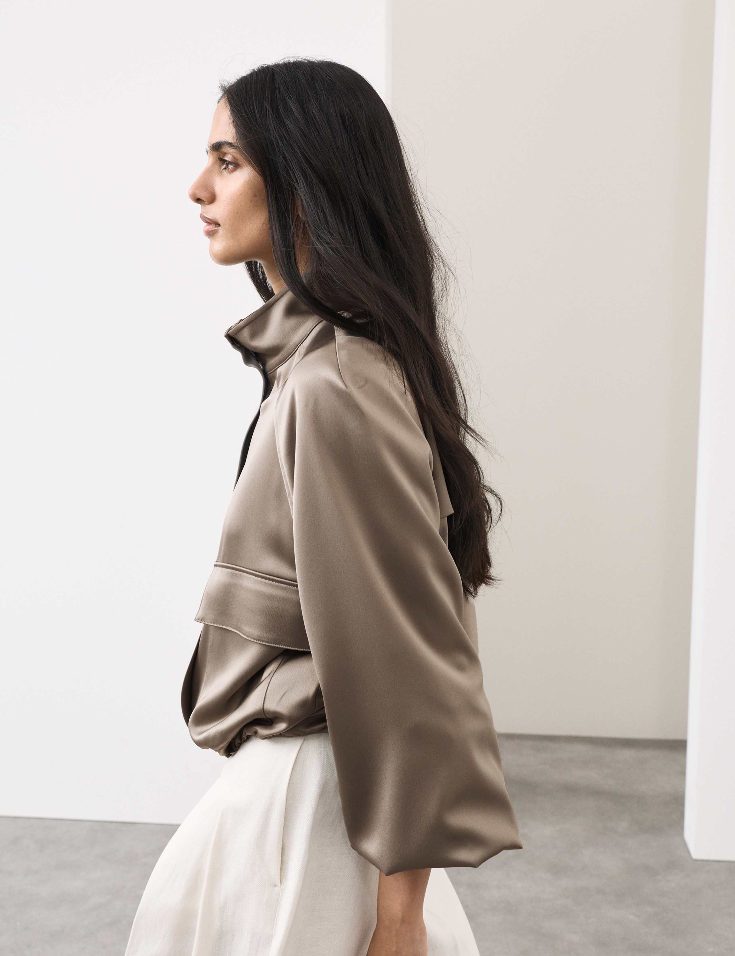 Satin Lightweight Funnel Neck Bomber Jacket 3 of 7