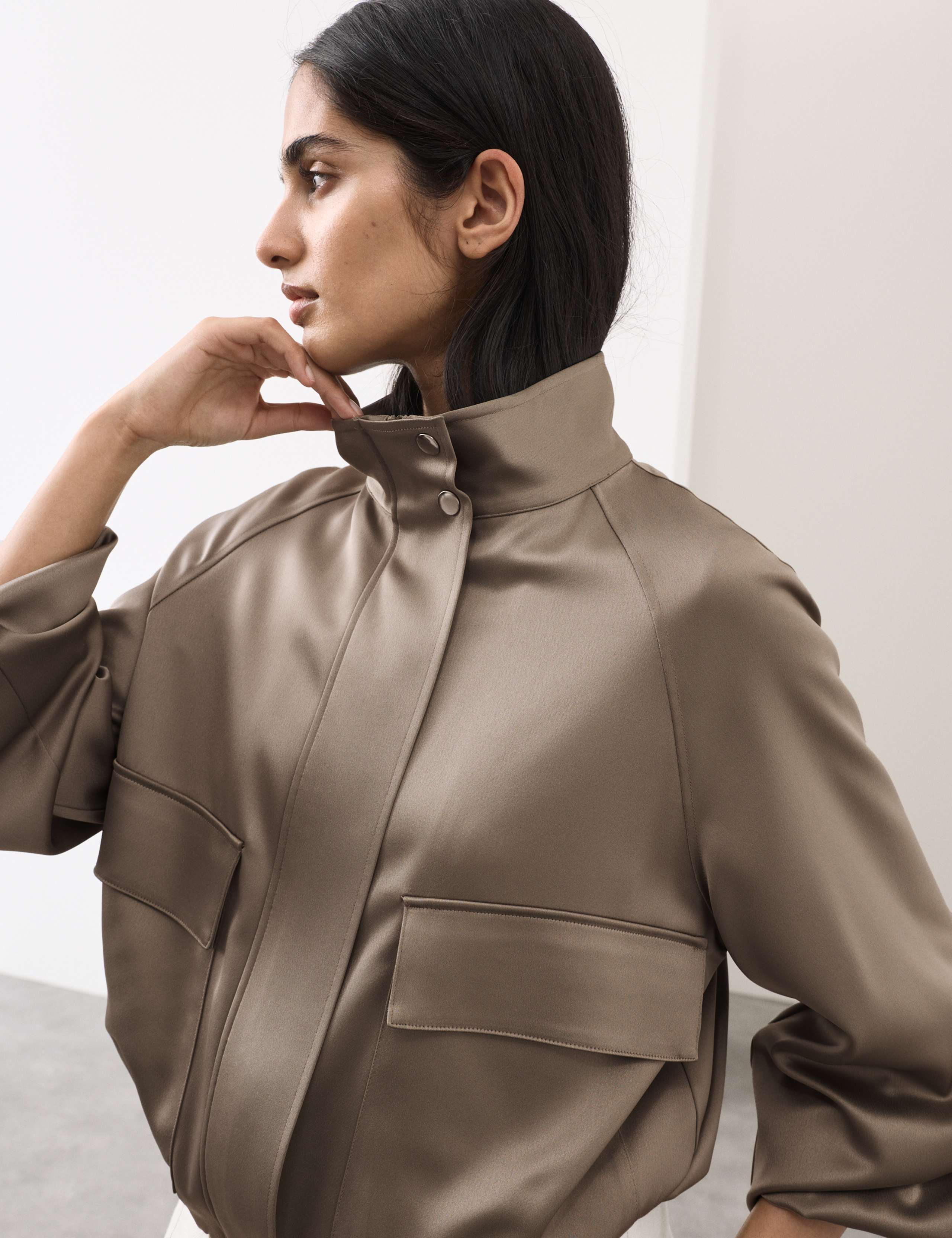 Satin Lightweight Funnel Neck Bomber Jacket 5 of 7