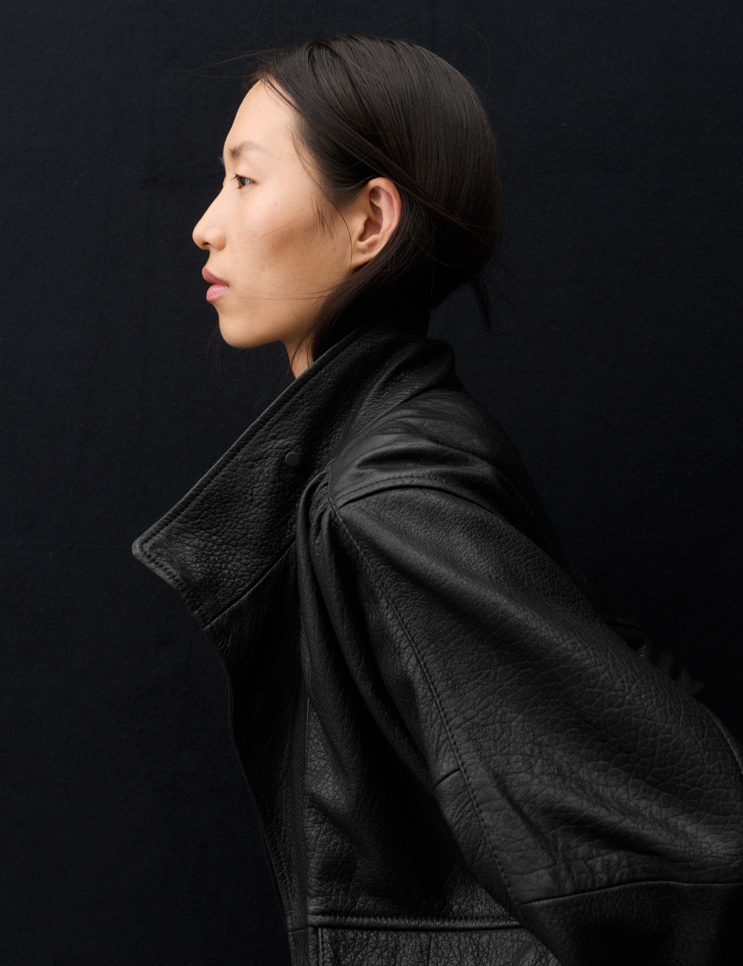 Leather Funnel Neck Bomber Jacket 6 of 7