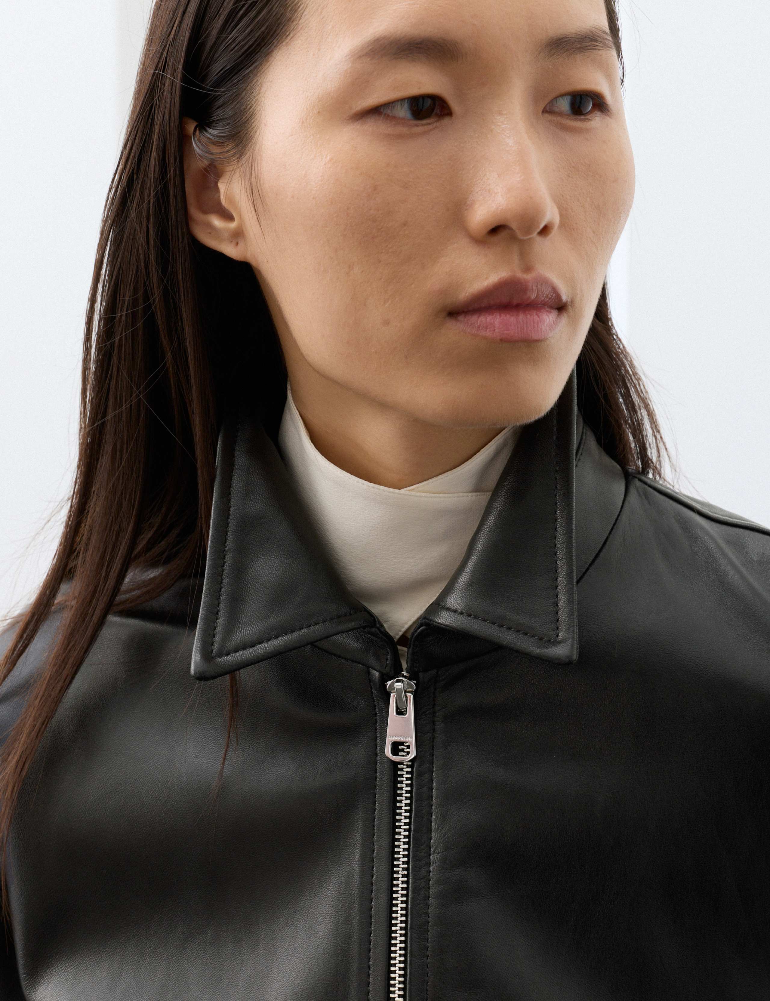Leather High Shine Collared Cropped Biker Jacket 7 of 7