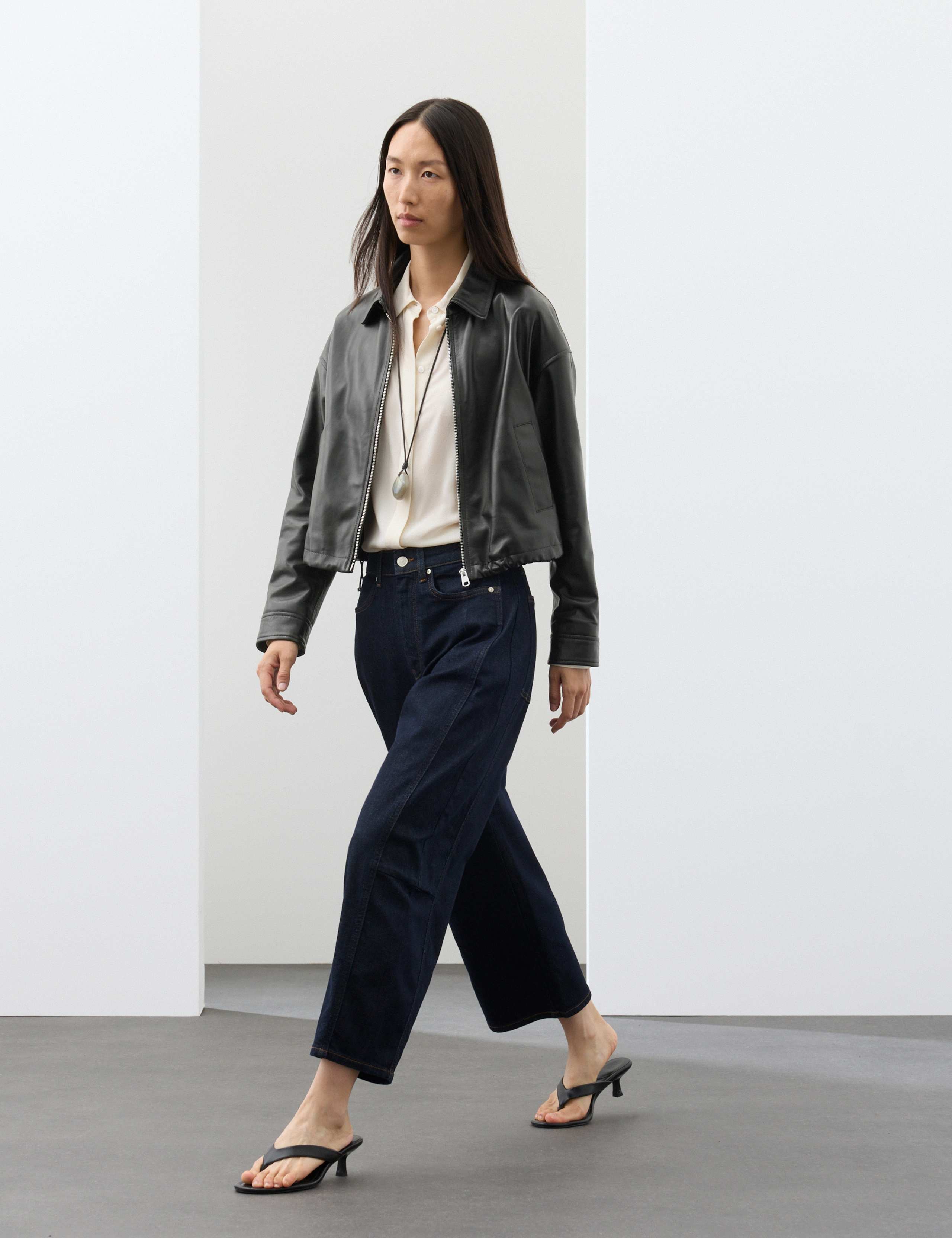 Leather High Shine Collared Cropped Biker Jacket 4 of 7