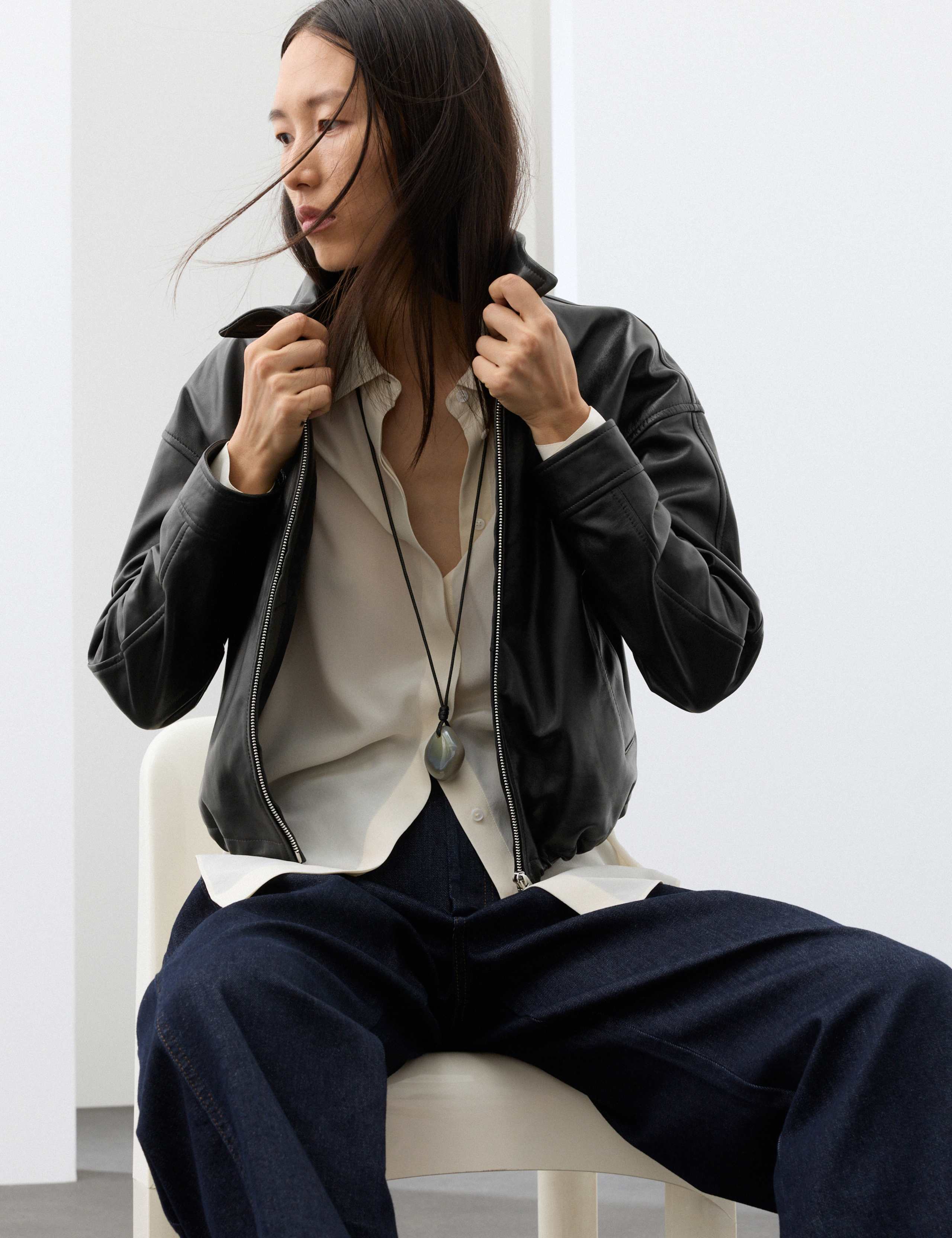 Leather High Shine Collared Cropped Jacket 5 of 7