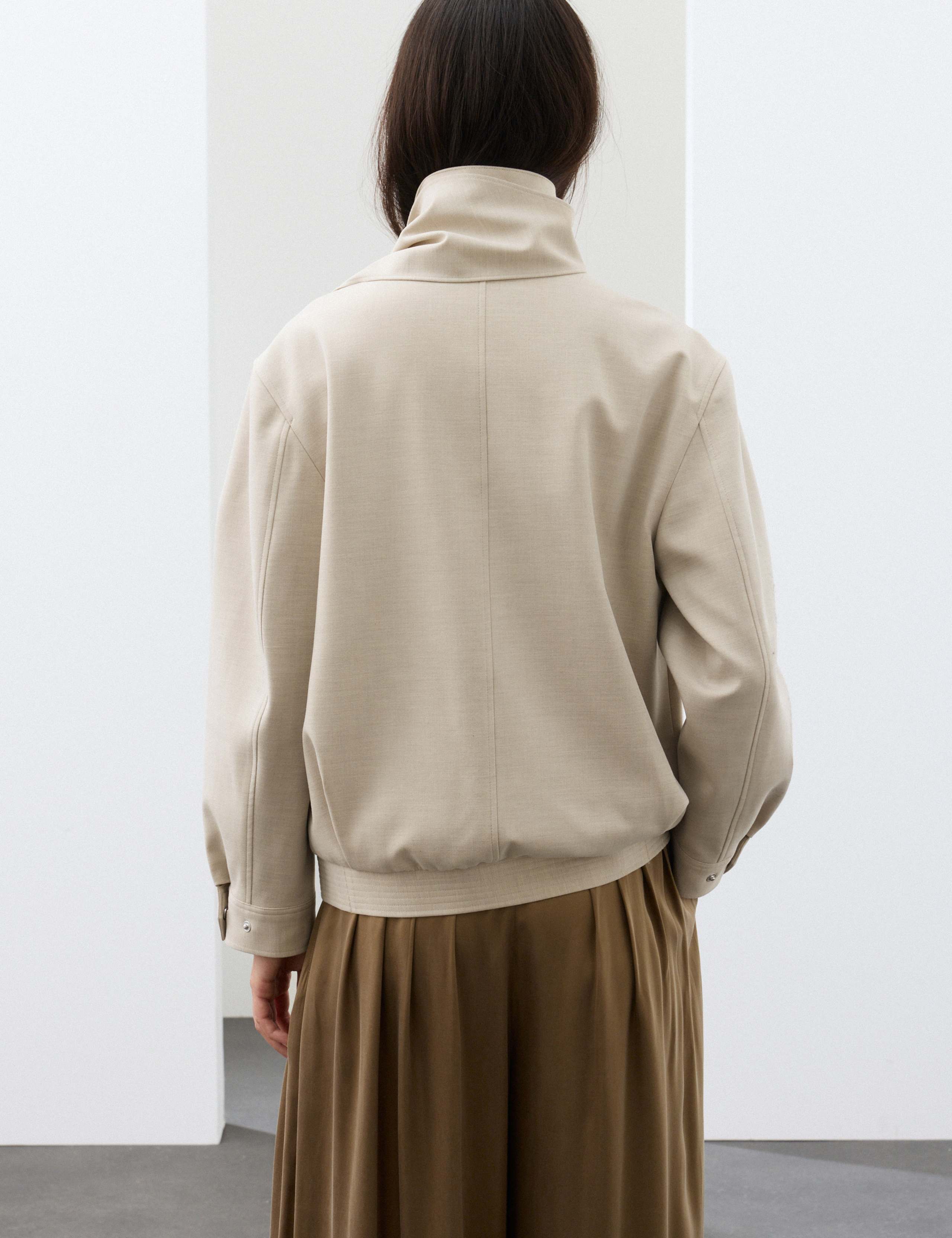 Wool Blend Tailored Scarf Bomber Jacket 3 of 7