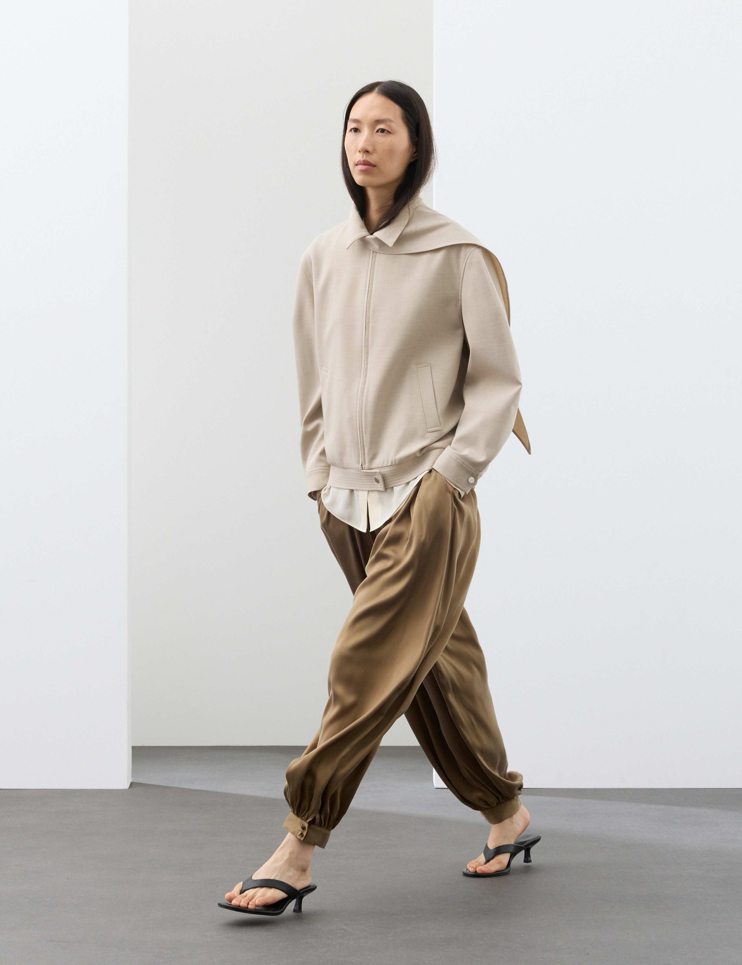 Wool Blend Tailored Scarf Bomber Jacket 4 of 7